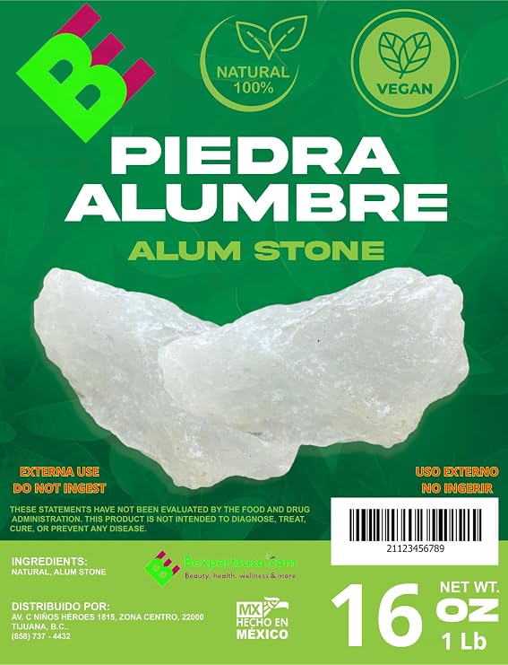 Piedra de Alumbre (Alum Block) - 16oz (1lb) - External Use, 100% Natural,