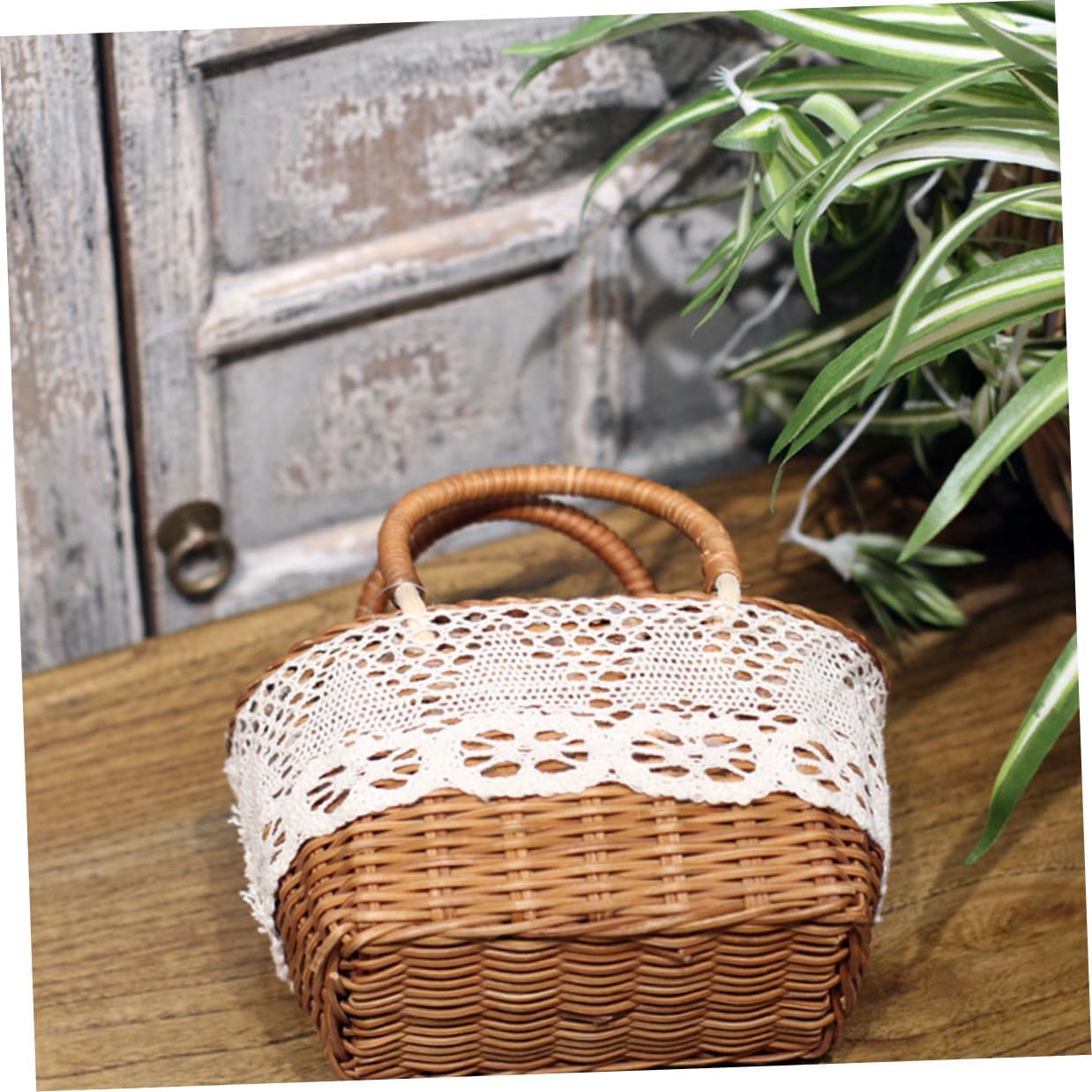 Rustic Wooden Flower Girl Basket with Coffee Color, Lightweight and Strong Handwoven Woven Basket for Wedding and Home Decor