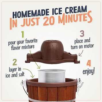 Nostalgia Electric Ice Cream Maker - Old Fashioned Soft Serve Ice Cream Machine Makes Frozen Yogurt or Gelato in Minutes - Fun Kitchen Appliance - Vintage Wooden Style - Dark Wood - 6 Quart and Nostalgia ice Cream Rock Salt, 4lb, Tub