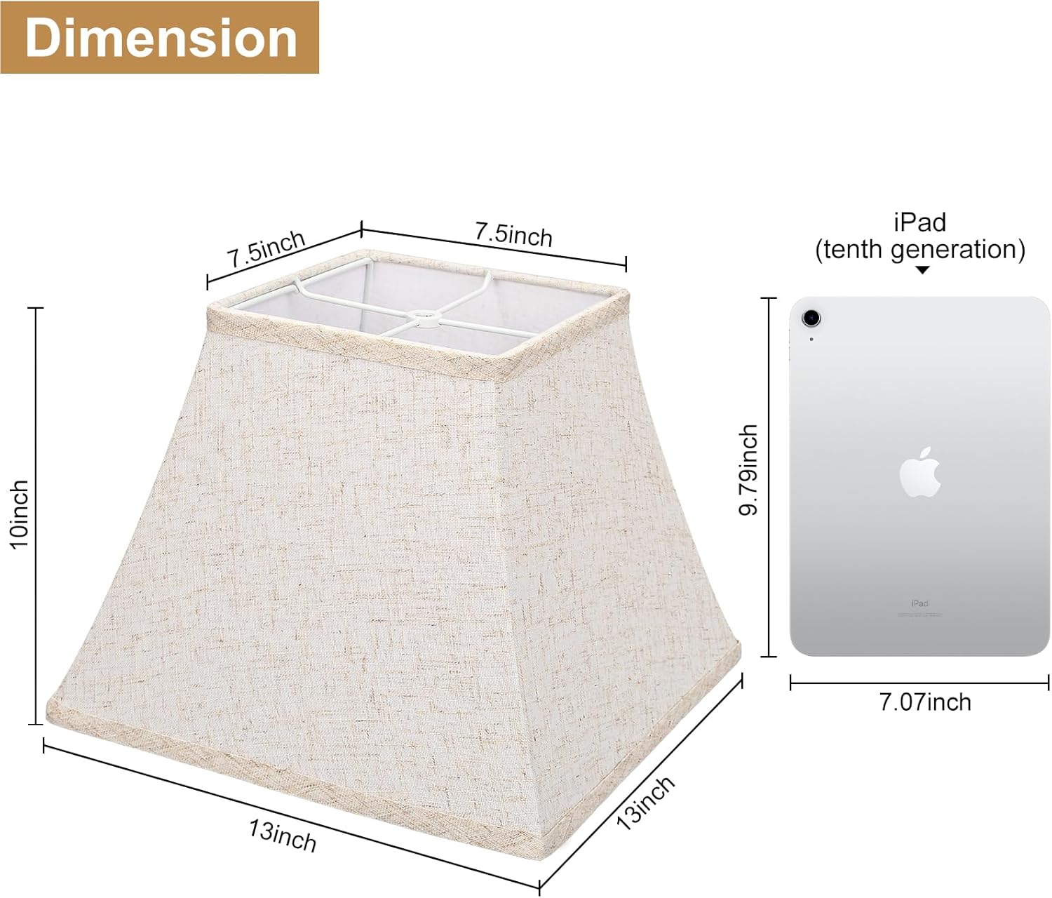 Square Bell Lamp Shades Set of 2, 7.5" x 13" x 10" Medium Beige Shade for Table Lamps Floor Lamps, Fabric Natural Linen Hand Crafted(Spider Fitter), Harp Holders Included, Assembly Required