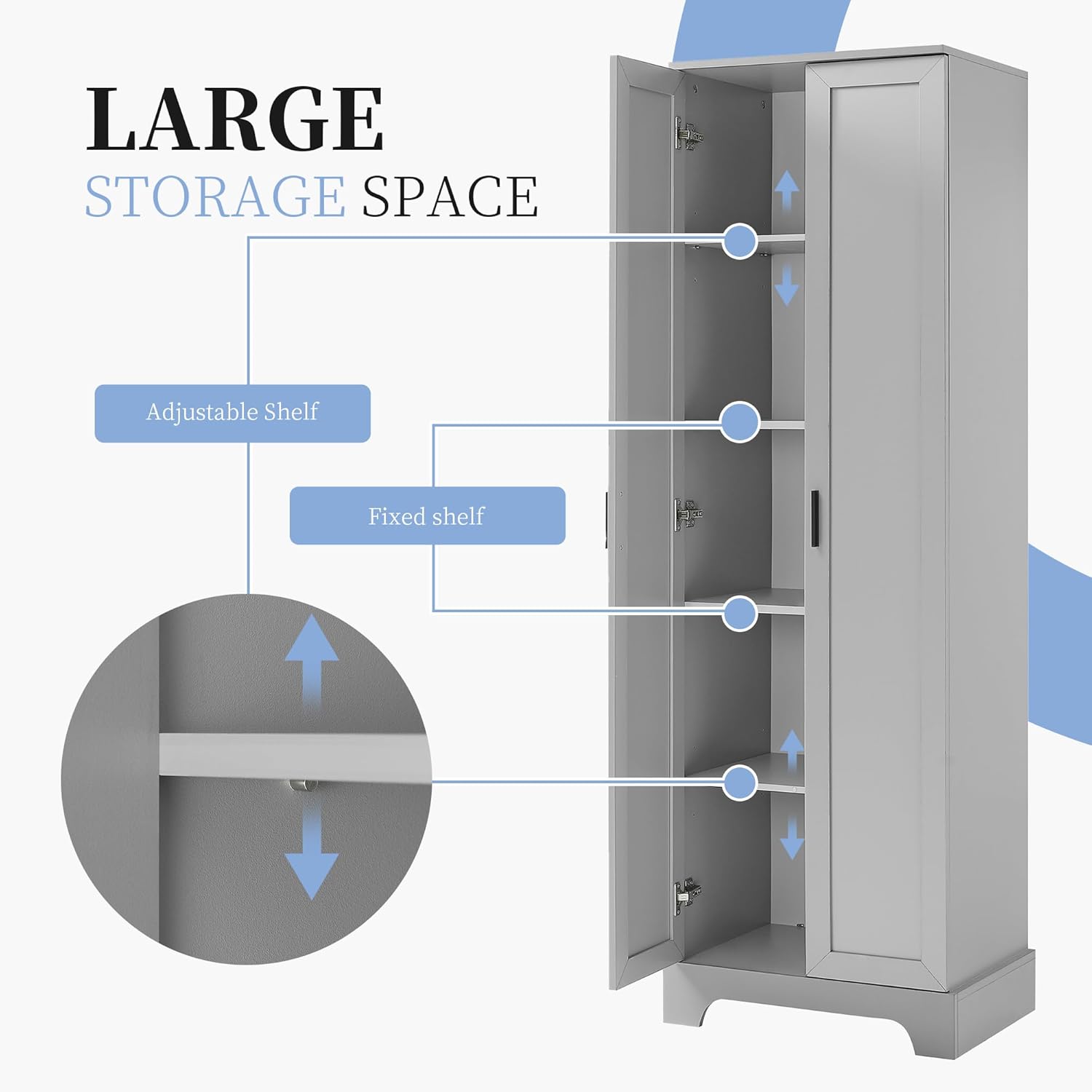 71.2-inch Tall Locker with Double Doors and Adjustable Shelves, Suitable for Offices, Studies, and bathrooms. Made of Medium-Density fiberboard (MDF). (Grey + MDF)
