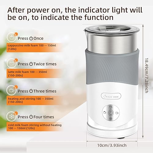 Miniatura 2 de Espumador de leche, vaporizador de leche 4 en 1, espumador de leche instantáneo de 12 onzas, calentador de leche para café, máquina de espuma fría,