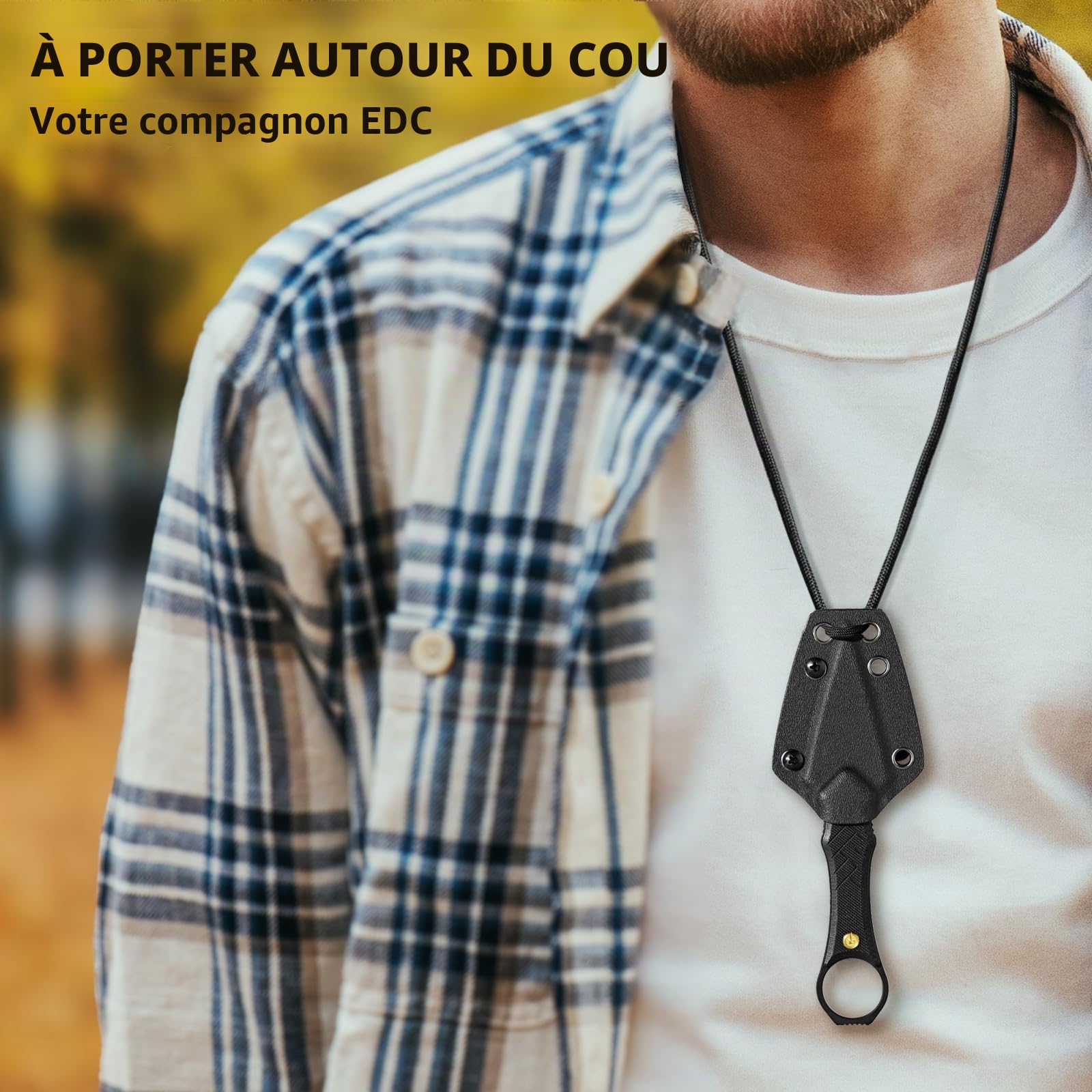 LOTHAR PORCUPINE 14C28N Acier Neck Knife Couteau,42A Fulltang Petit Fixe Avec Manche G10, Couteau d'extérieur Avec étui Kydex et Clip de Ceinture (PORCUPINE Noir)