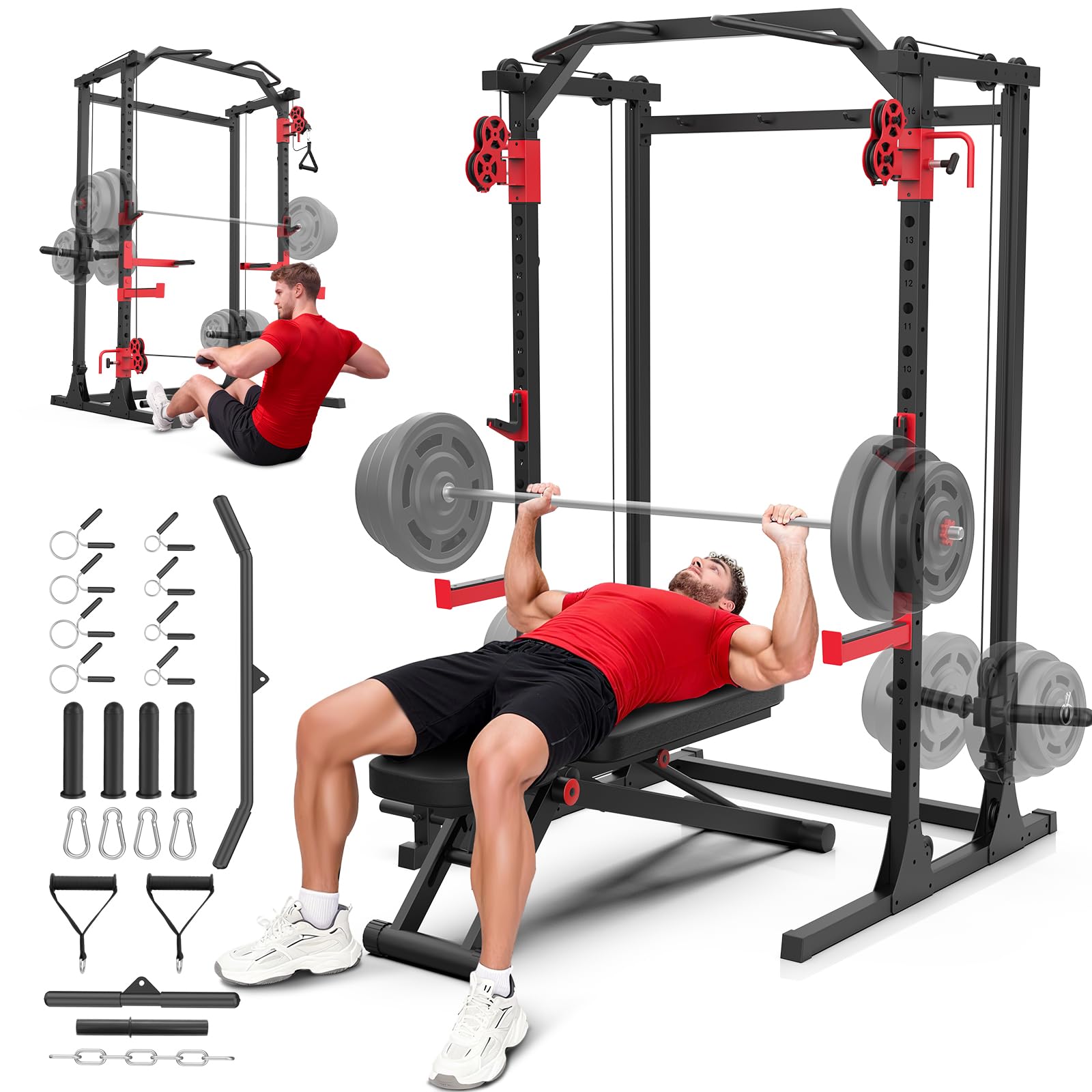 OPPSDECOR Power Cage Power Rack, Multi-Functional Weight Cage with More Training Attachments, Heavy-Duty Construction Squat Rack for Home Gym