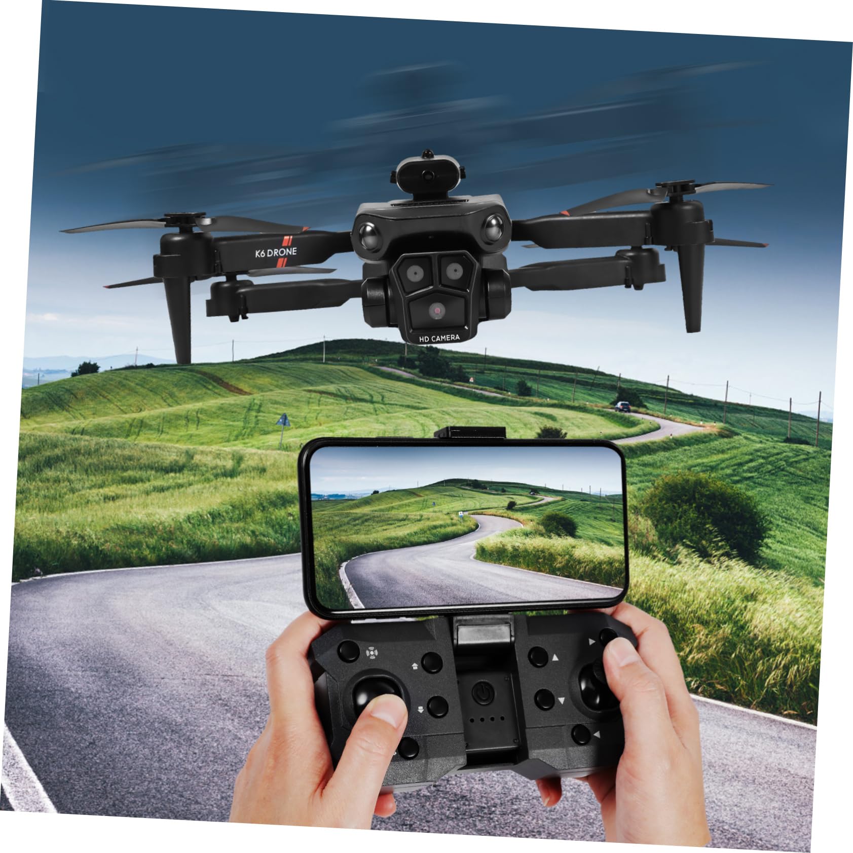 PRETYZOOM Dron Evitación de Obstáculos Plegable con Triple Cámara HD y Doble Batería y Lente Ajustable de 150° para Fotografía Aérea y Viajes Familiares