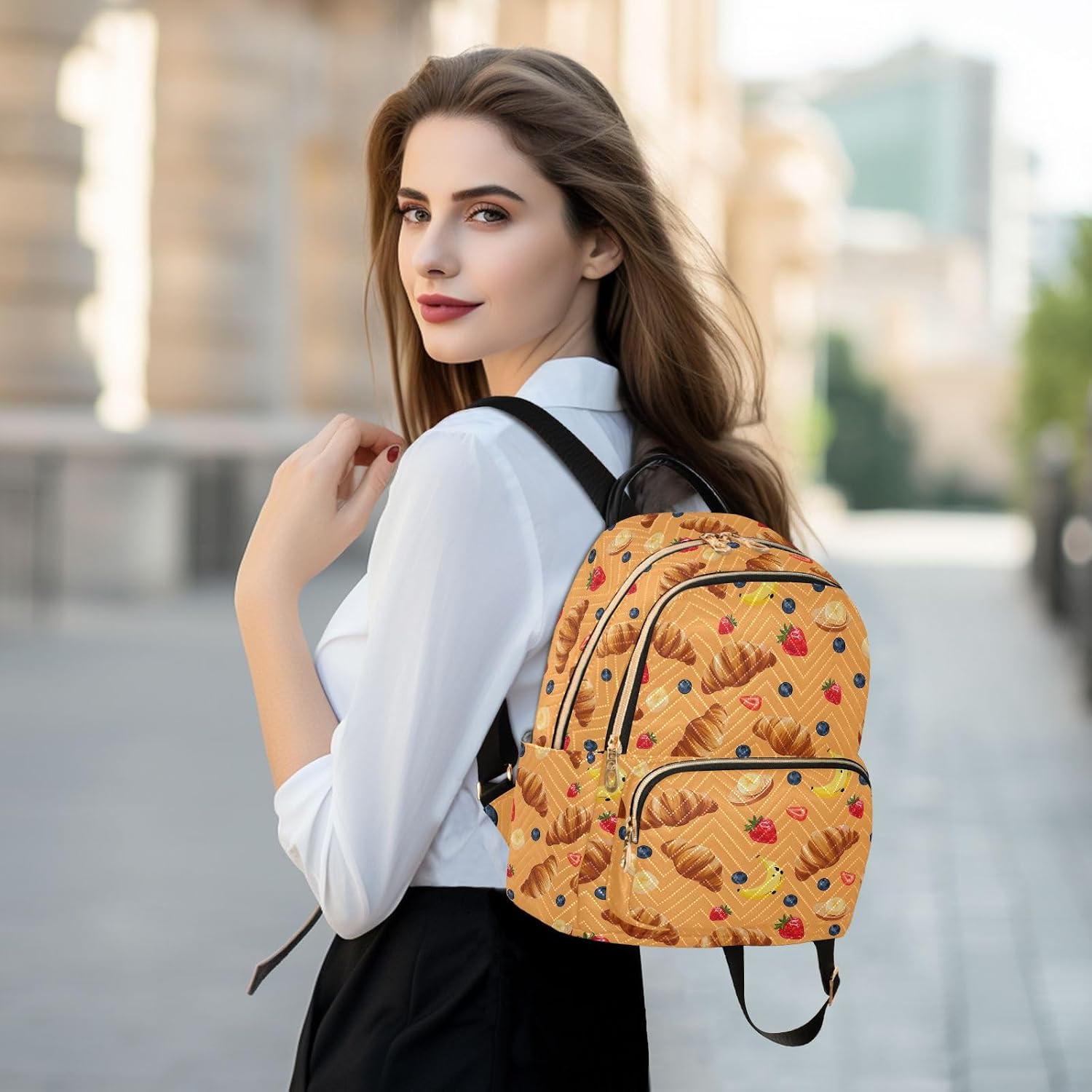 Croissants Banana Bread Slice Backpack Purse for Women Shoulder Bag Fashion Daypack Ladies Handbag Lightweight Travel Bag Rucksack