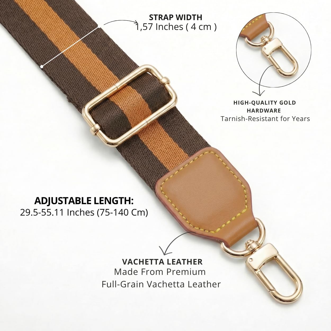 Wide Purse Strap Crossbody Replacement Strap for Handbags Adjustable Brown Leather Purse Strap