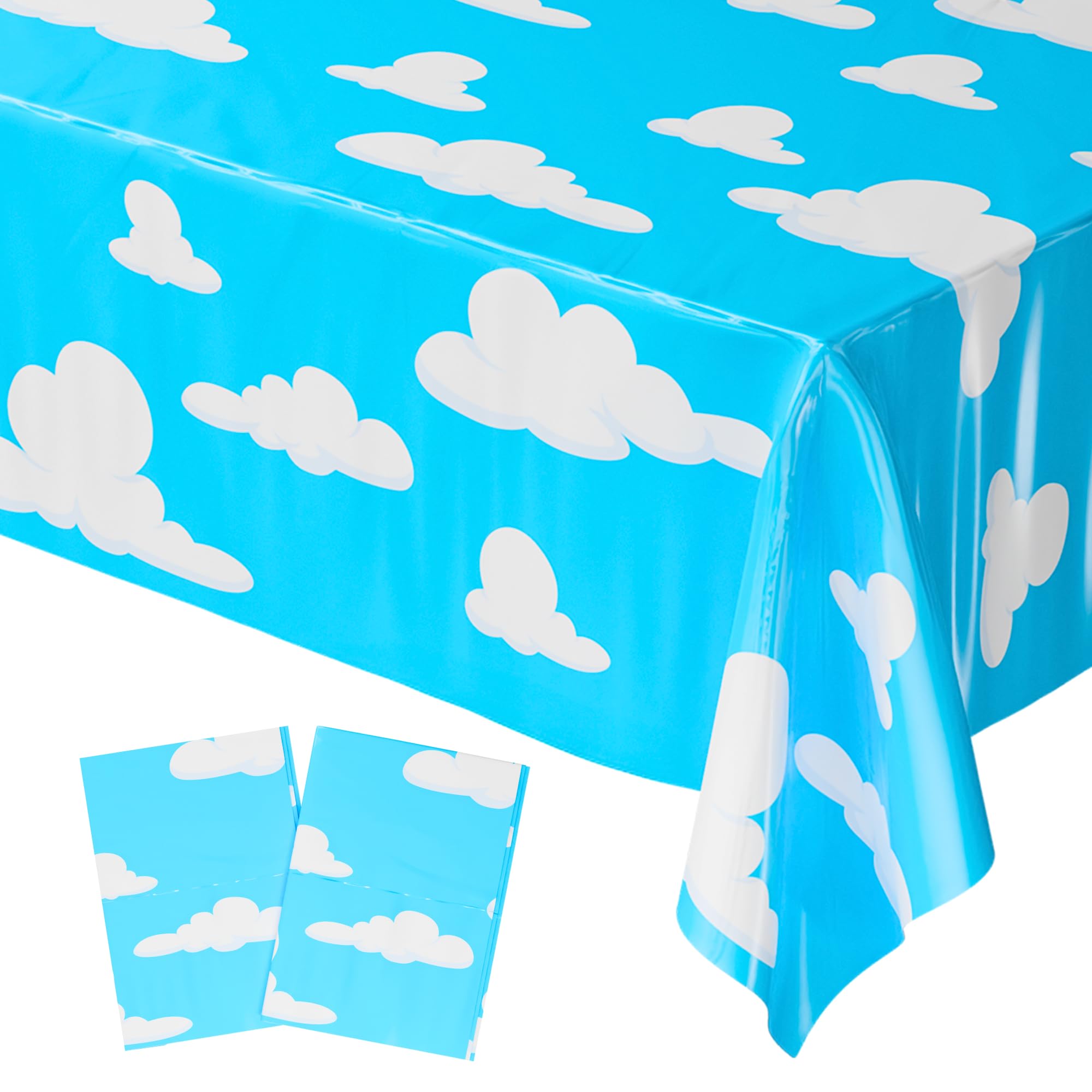 Blue Orchards Cloud Sky Table Covers (Pack of 2) - 54"x108" XL - Plastic Tablecloth for Blue Sky Theme Birthday, Aviation Tablecover, Airplane &amp; Aircraft Party Decoration, Backdrop, Decor &amp; Supplies