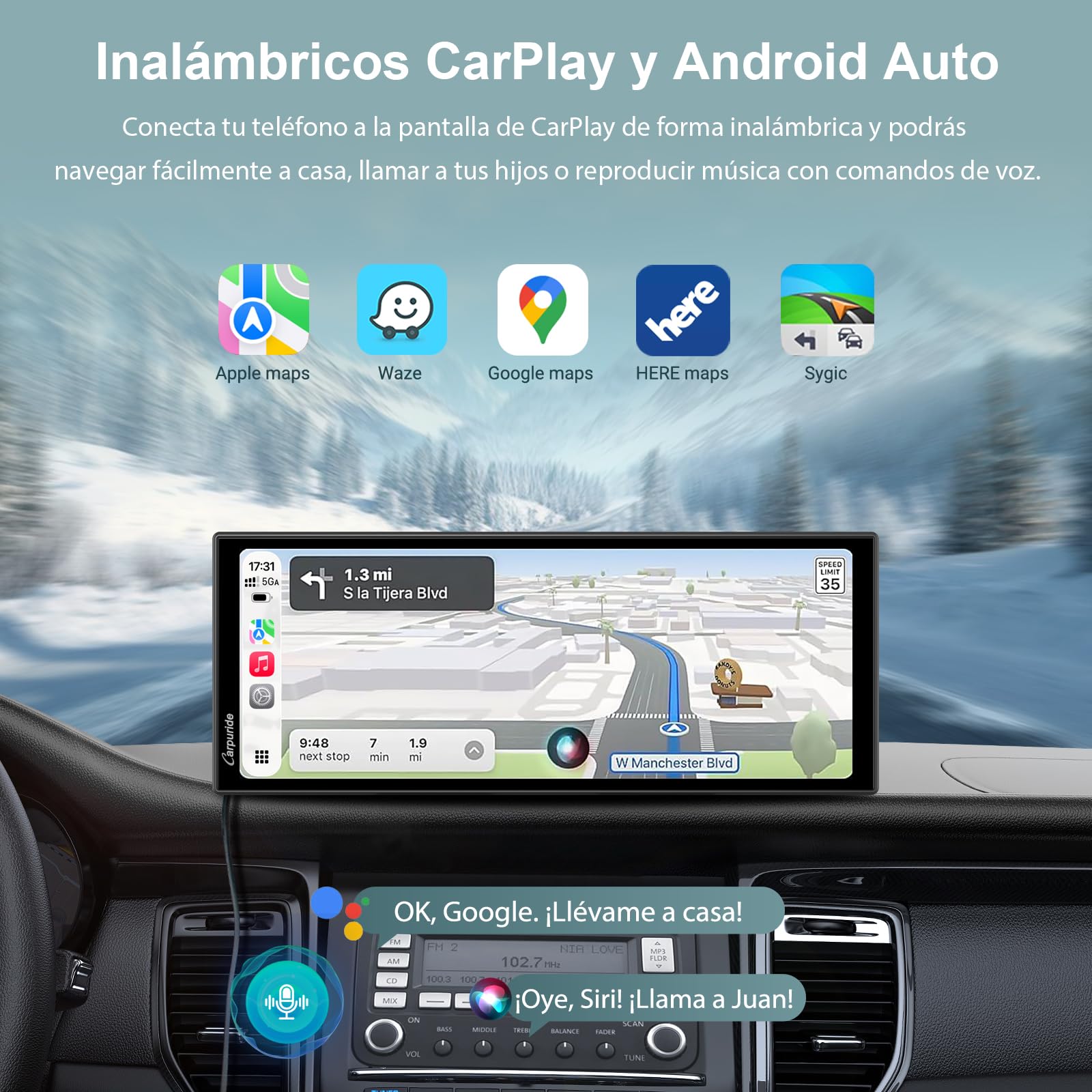 Carpuride W125P CarPlay Pantalla con Net-flix YouTube, Inalámbrico Carplay y Android Auto, 11,26" HD Táctil Pantalla con Cámara Reversa, Android OS, Pantalla Dividida, OTA, Navegación/Siri, BT/FM/AUX.