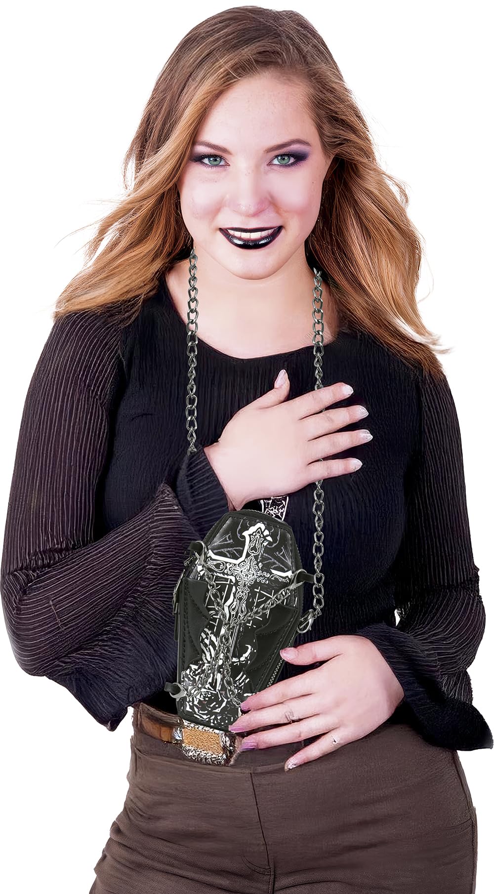 FIESTAS GUIRCA | Black Coffin Bag (6.7x3.9 in) - Halloween and Horror Party Jewellery Accessory - Ideal for Vampire, Gothic Costumes and More - Unisex - Black