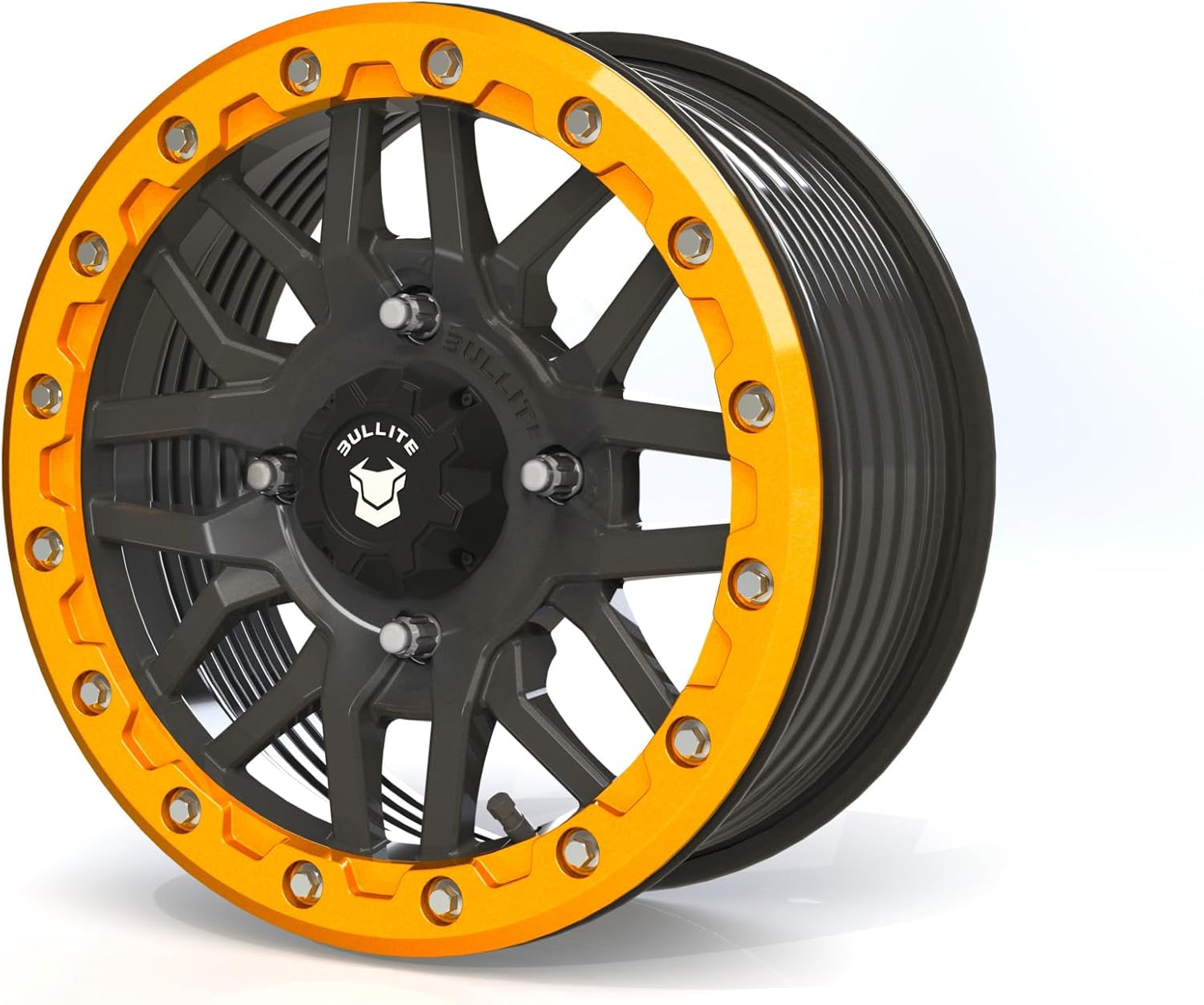 Bullite Wheels BT-06 Berserker Series | Can-Am Maverick X3 Commander Renegade Outlander Defender (Satin Black Rim and Raw Machined Beadlock, 14x7, 5+2 Offset, 4x137 Bolt)