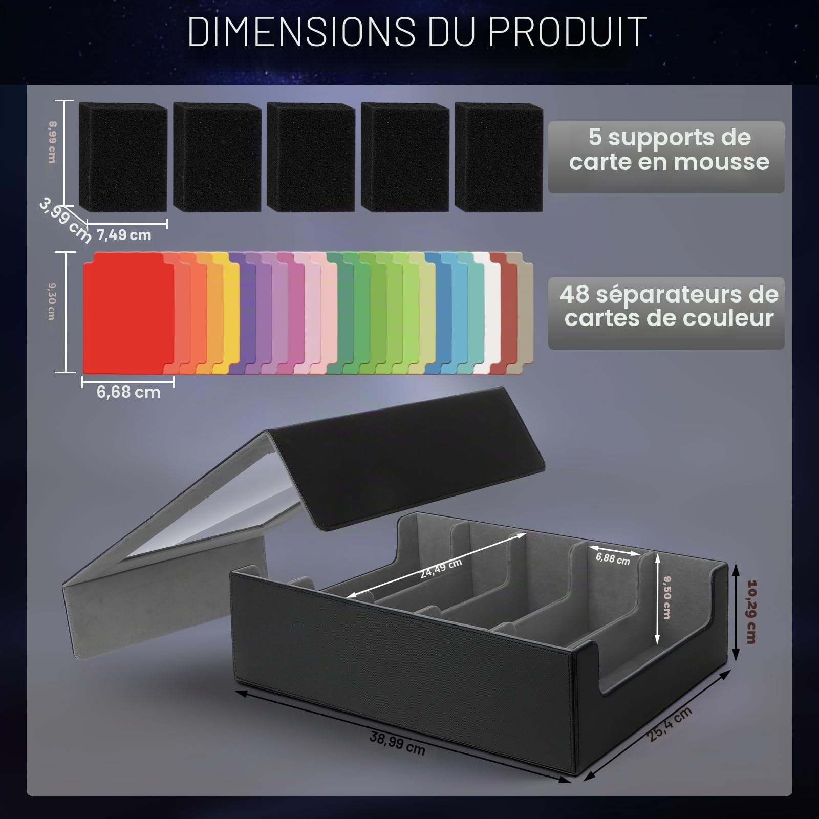 AOBOPLE Boîte de 5 Rangées Rangement de Cartes Pour 3900+ Cartes, Avec 48 Intercalaires et 5 Supports en Mousse, Boîte Rangement Carte Magnétiques de Qualité Supérieure,Rangement Cartes de Sport(Gris)