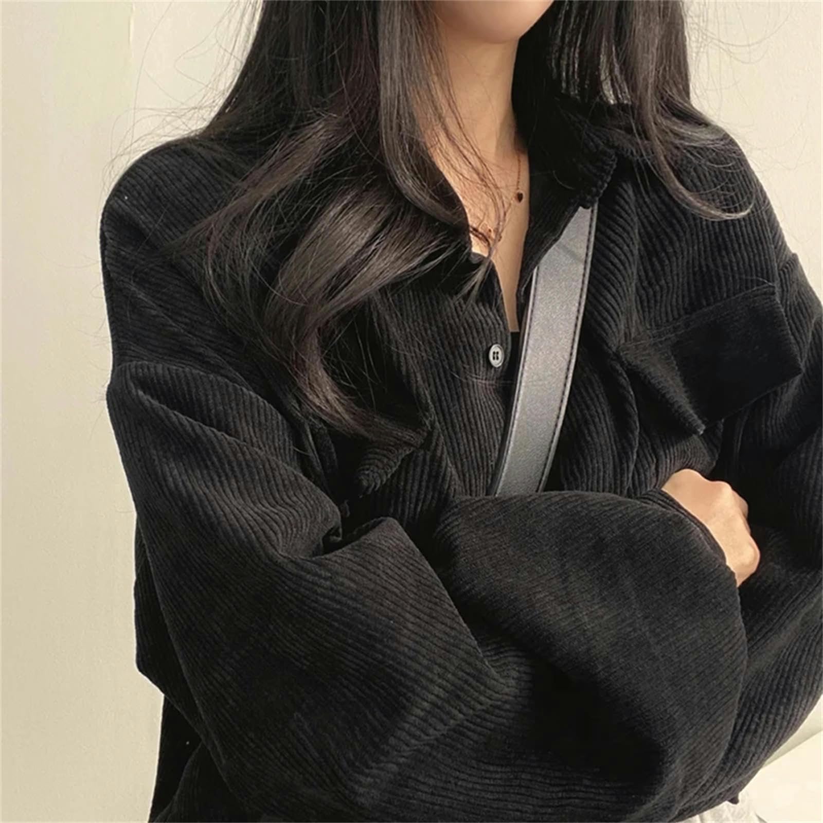 Camicia Camicie Casual di Velluto A Coste per Tasche Femminile Camicetta Femmina Manica Lunga Donna da Donna da Donna-Cachi-S