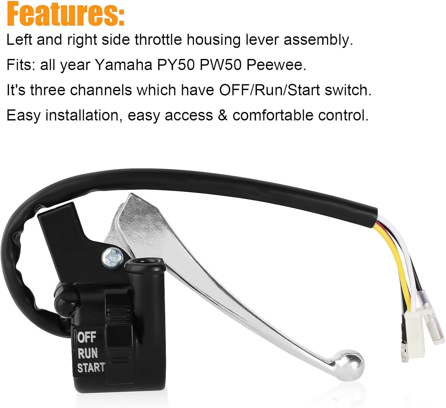 Throttle Housing Start Switch Choke Cable Handlebar Accelerator Twist Grip Handle Bar Set for Yamaha PW50 PY50 Peewee Y-Zinger Motorcycle Motorbike Dirt Bike Control Left Right Brake Lever