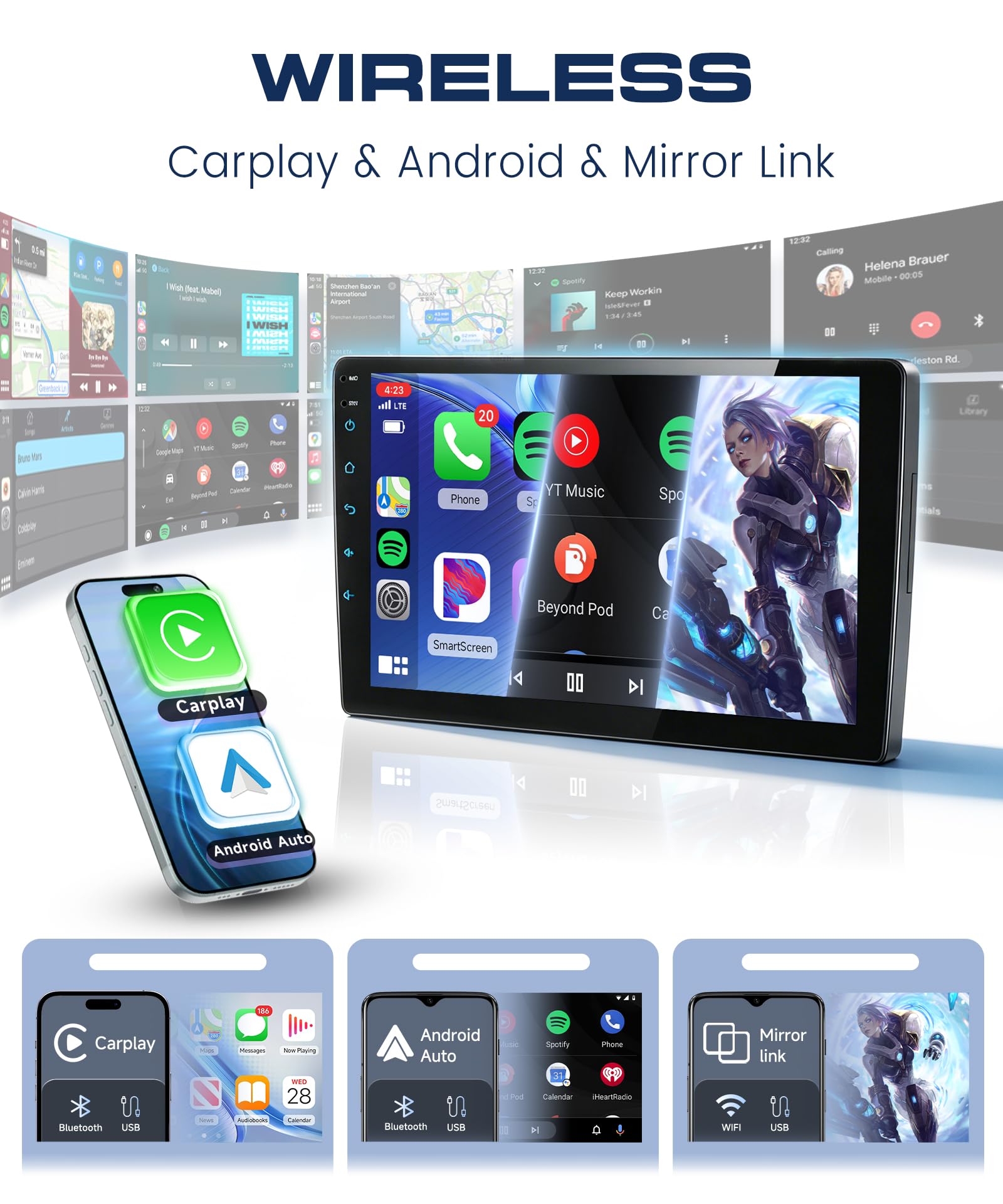 Rimoody Autoradio per Toyota Yaris 2005-2011 Carplay Wireless, 9 Pollici Touchscreen IPS Radio 2 din con Android Auto, Mirror Link, Bluetooth, FM/RDS, DSP, Comandi al Volante Retrocamera