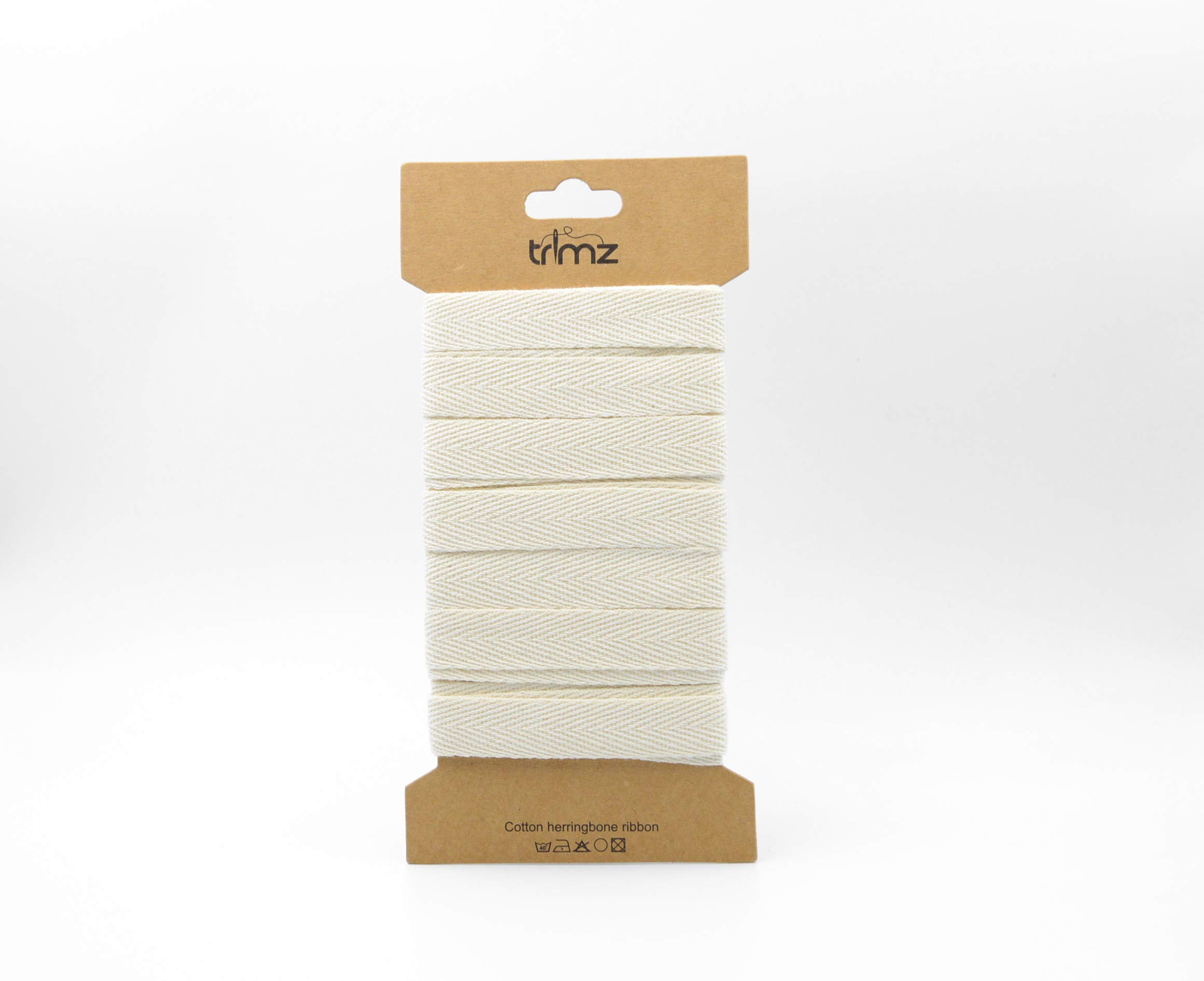 Trimz Single Herringbone Cotton Ribbon - Natural 15mm x 5m | Premium Crafting and Sewing Tape