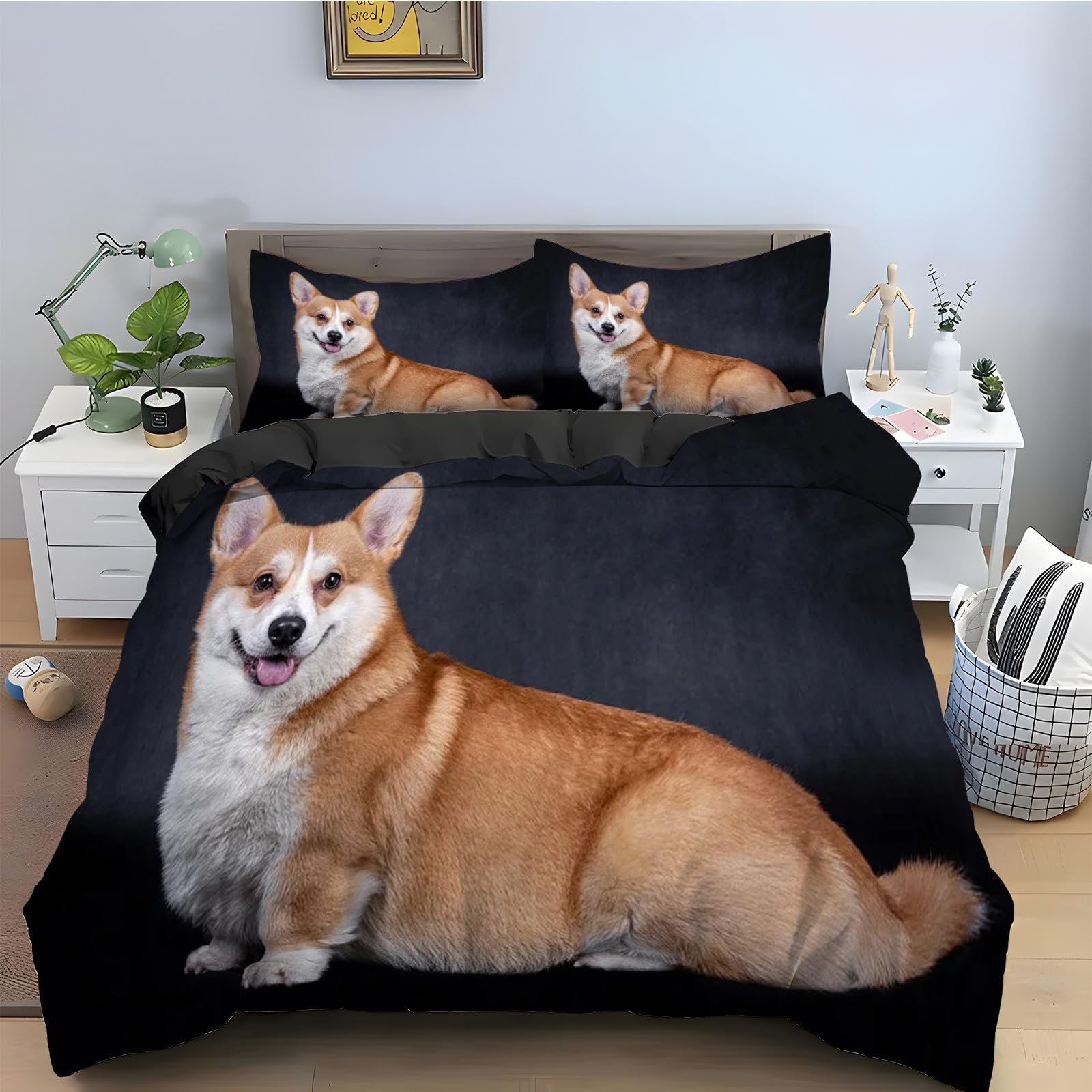 Housse de couette 200x200 Corgi anti-plis en microfibre pour un lit impeccable sans repassage