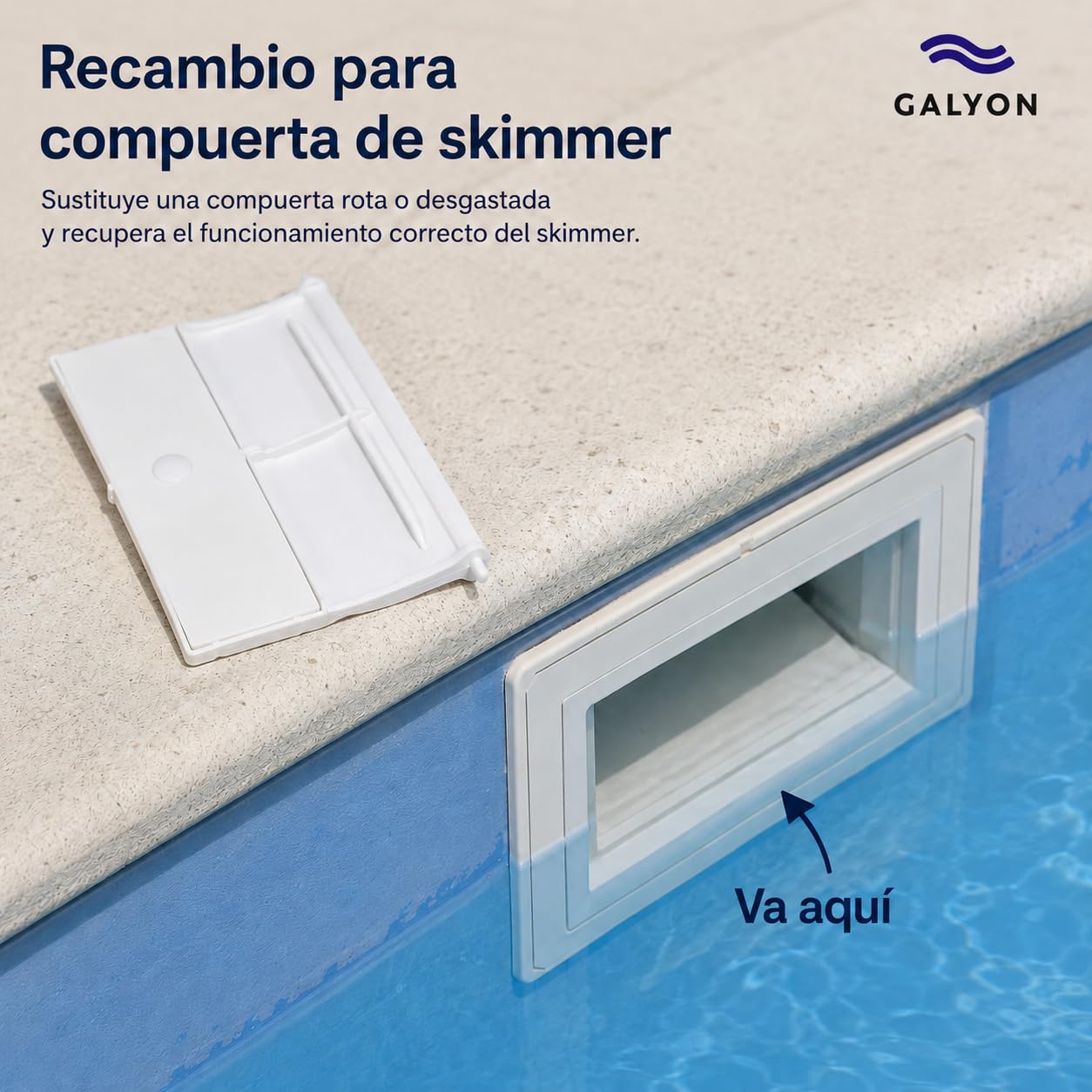 Pack Recambios Skimmer Piscina Compatible con AstralPool | Tapa Skimmer + Compuerta Skimmer con Bisagra | Repuestos para Filtración y Mantenimiento de Piscinas | Color Blanco
