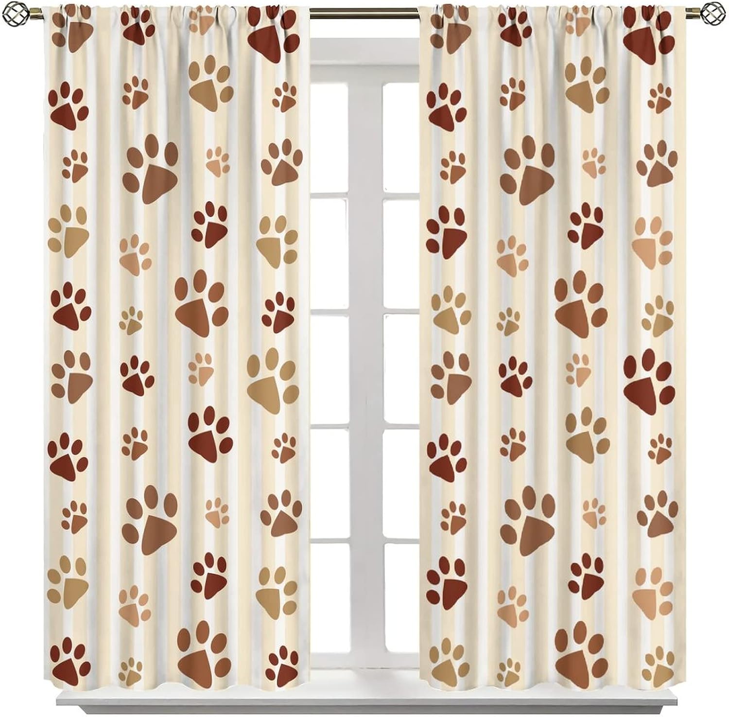 Dog Paw Print Curtains Cartoon Boho Dog Paw Print Bones Rod Pocket Blackout Window Treatment for Kids Girls Bedroom Children's Room Kitchen Home Decor Art Printed Window Drapes 42x54in