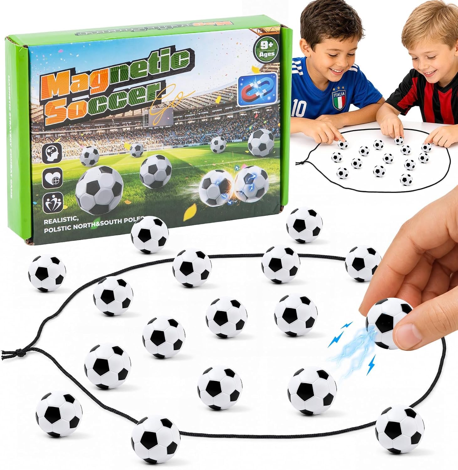 Magnetic Football Game with String, 20 Pcs Soccer Shaped Magnet Stones Chess Set, Fun Tabletop Puzzle Strategy Board Games for Family Game Night, Party, Travel Camping, Gifts for Kids Ages 9+ & Adults