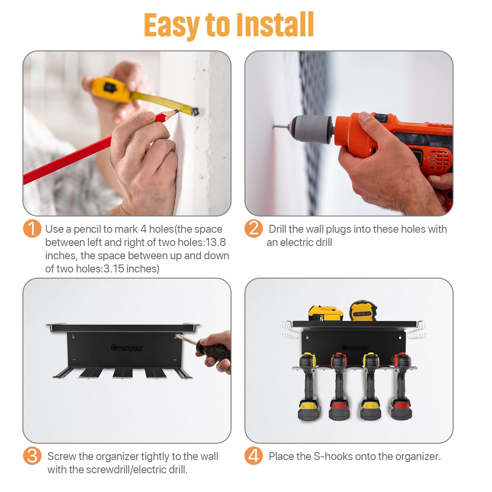 Organizador de herramientas eléctricas, almacenamiento de taladro inalámbrico, soporte de taladro para almacenamiento en pared, estante de estante de montaje en pared, estación de carga para