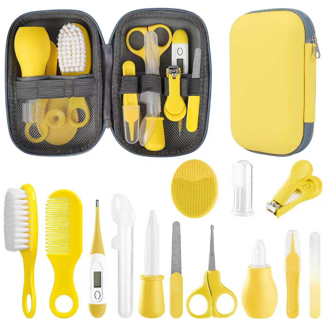 Baby Grooming Kit, Infant Safety Care Set with Hair Brush Comb Nail Clipper Nasal Aspirator,Baby Essentials Kit for Newborn Girls Boys (Yellow)