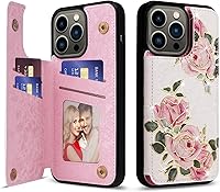 Vista 54 de UEEBAI Funda tipo cartera para iPhone 15 Pro Max con tarjetero, cubierta de cuero PU con soporte, bloqueo RFID, doble cierre magnético, relieve