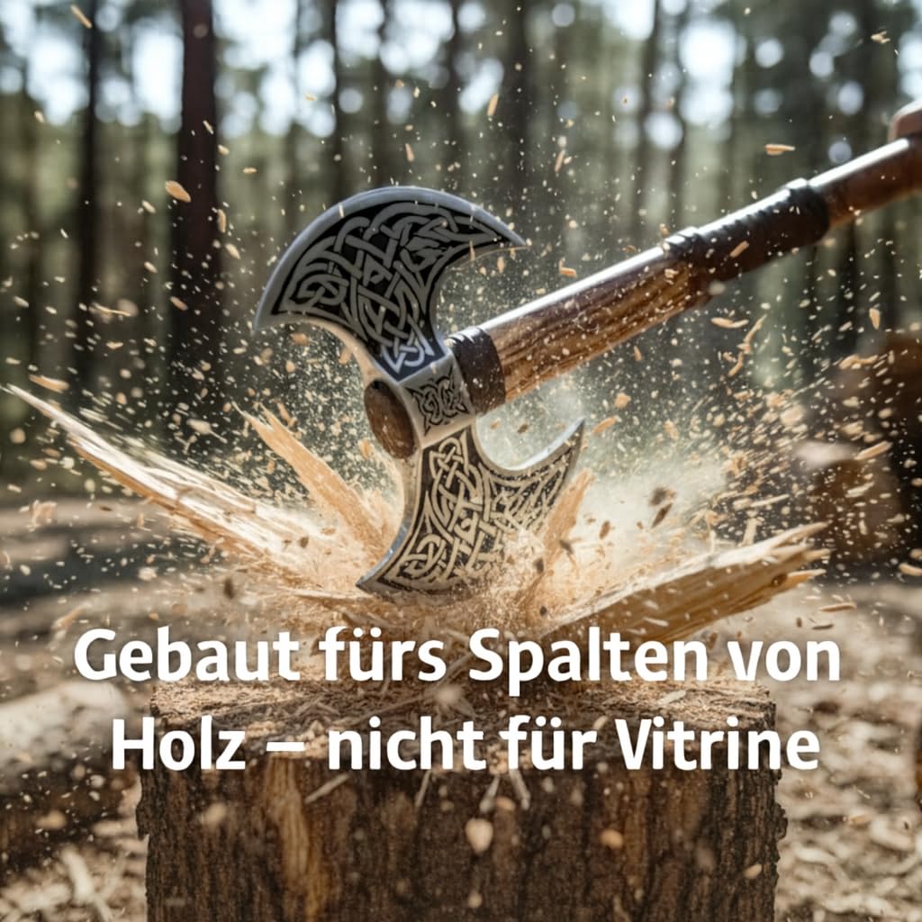 NovaHaven Doppelkopf Wikingeraxt – Handgeschmiedete Axt aus Kohlenstoffstahl mit Eschenholzgriff, Lederwicklung & Lederscheide – Ideal für Sammler, Outdoor & als Geschenk