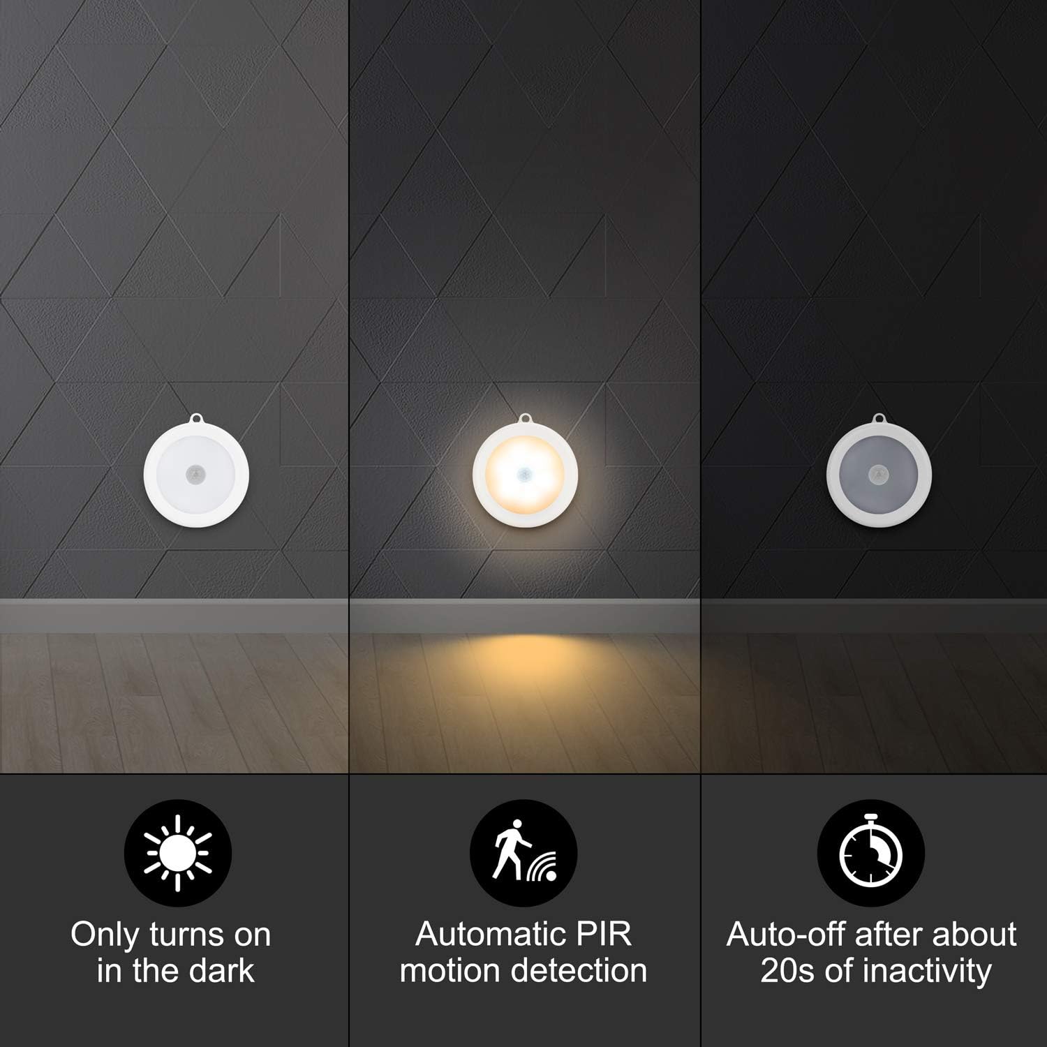 Condition photo showing New/Like New for Mlambert 4 Pack Motion Sensor LED Night Light, Cordless Battery-Powered Stick-on Magnet Closet Lights, Safe Lighting for Stairs, Cabinet, Warm White