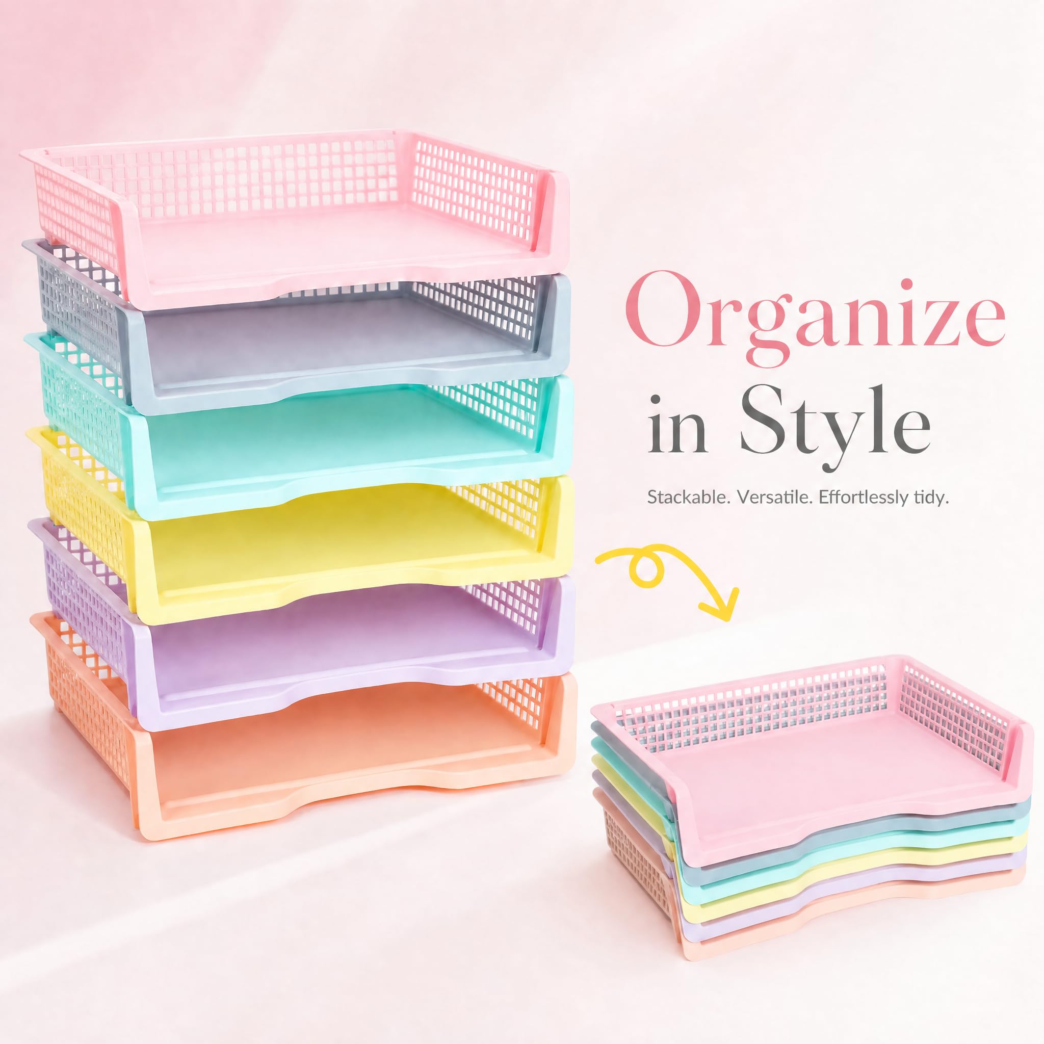 Tenceur 6 vassoi impilabili per aule, cestini di carta impilabili per aule, organizer per insegnanti, cassetti per biblioteca, scrivania, 34 x 24 x 6 cm