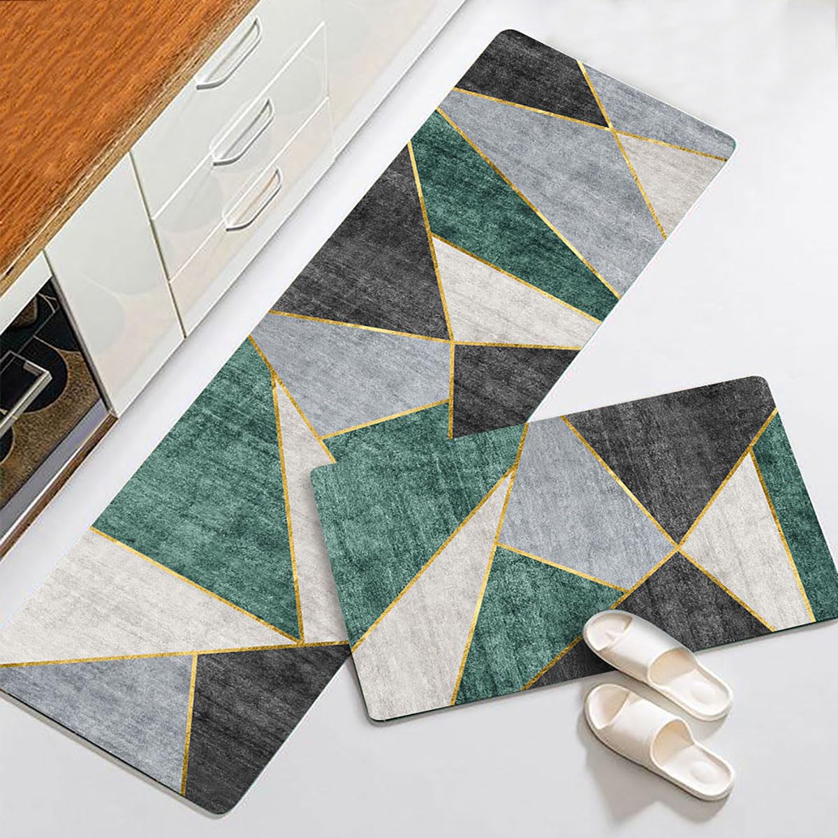 Alfombras de cocina antideslizantes y lavables con diseño geométrico
