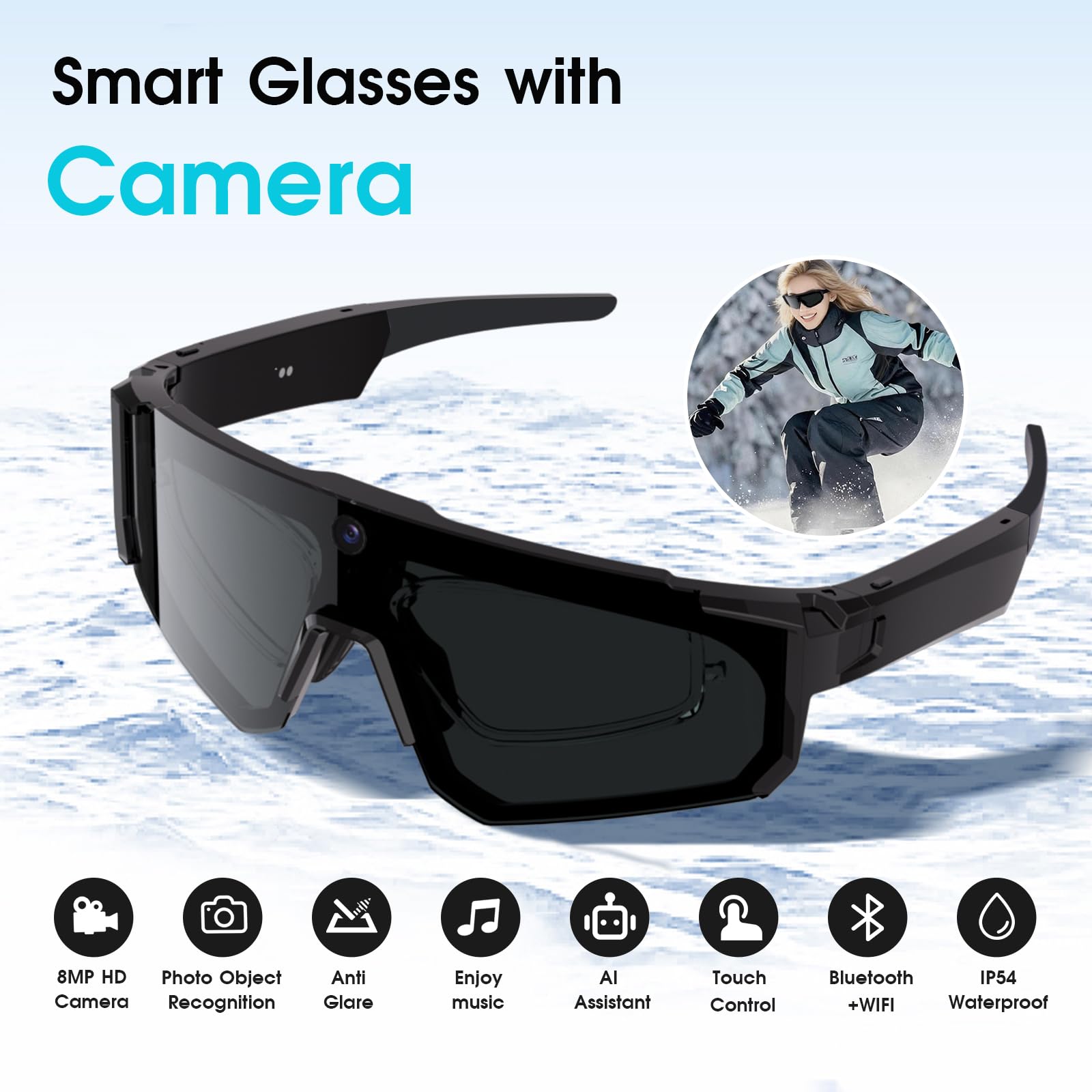 AI Smart Glasses mit Kamera – Fahrradbrille- & Sportbrille für Damen/Herren mit 4K HD Video, Foto & Übersetzung, UV400-Schutz, perfekt für Radtouren & Outdoor-Aktivitäten