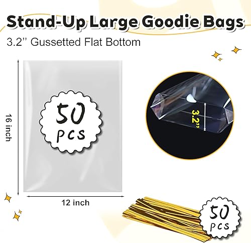 Miniatura 54 de PigPotParty Bolsas de celofán de 8 x 11 pulgadas, paquete de 100 bolsas de regalo transparentes, refuerzo inferior de 3.15 pulgadas para exhibición