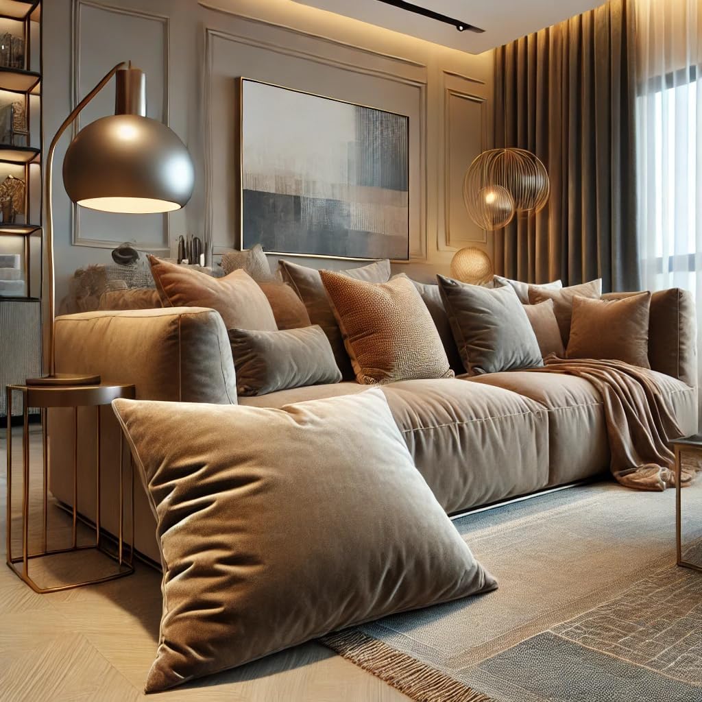 Big Size 32x32 Inches Throw Pillow Cases Cozy Soft Velvet Square Decorative Pillow Covers for Farmhouse Home Decor(Grey)