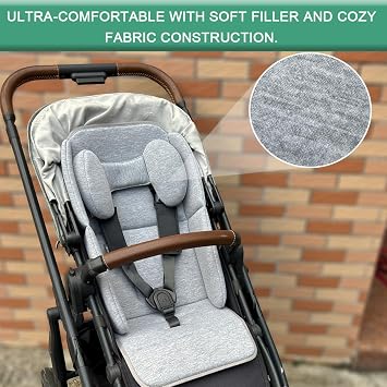 Insert Liner Cushion Seat Compatible with Uppababy Vista V2 and Cruz Strollers, with Head Support Pillow and Wedge Support, Skin Friendly Fabric (Light Gray)