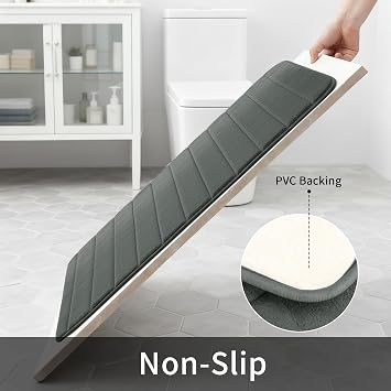 3 Piece Bath Mat Sets, Memory Foam Bathroom Rugs, Dark Grey | PVC Non Slip Backing, Water Absorbent Soft Toilet Mat, Machine Washable Shower Rug for Bathroom Floor