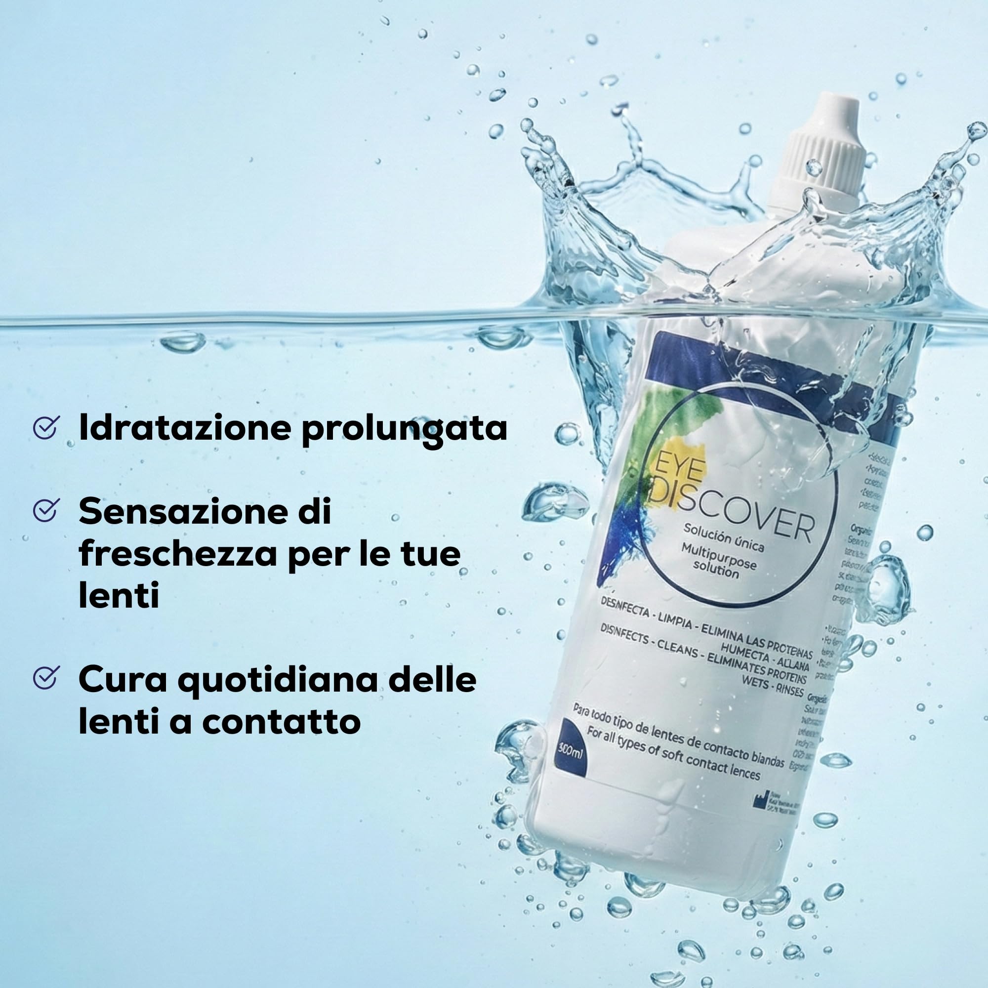 Soluzione unica per lenti a contatto morbide | 3 x 360 ml, 2 portalenti antimicrobici | Disinfetta, elimina proteine, idratazione | Comfort e manutenzione giornaliera