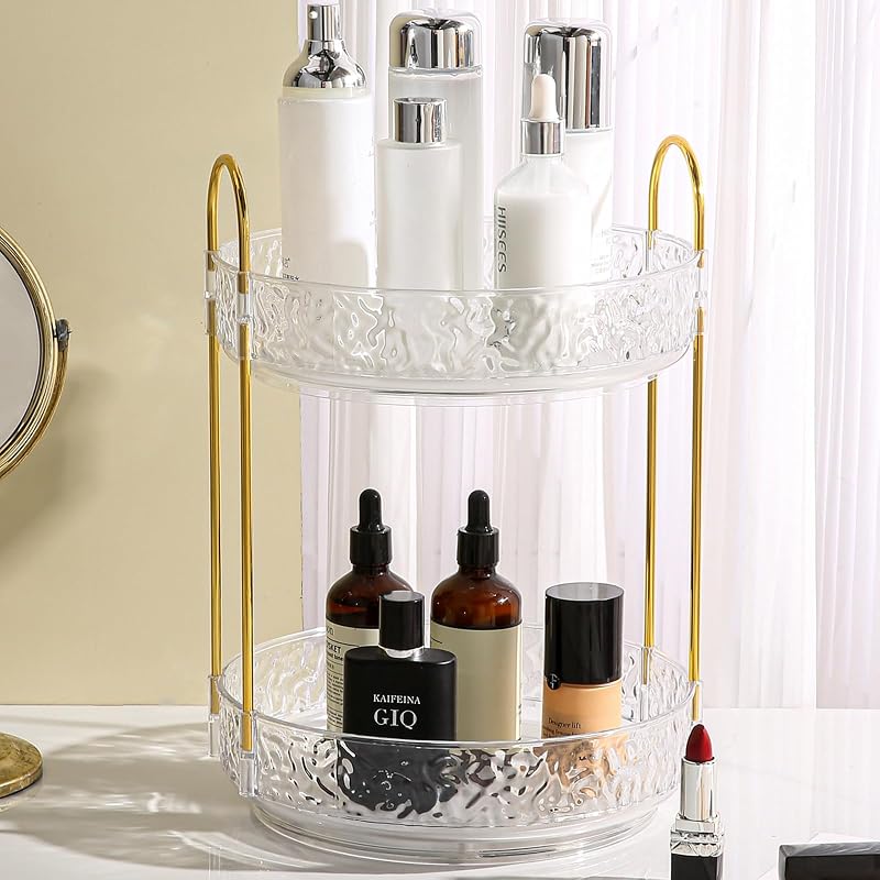 Organizador de Maquiagem Fangoo com 2 Níveis e Base Giratória 360°, Transparente