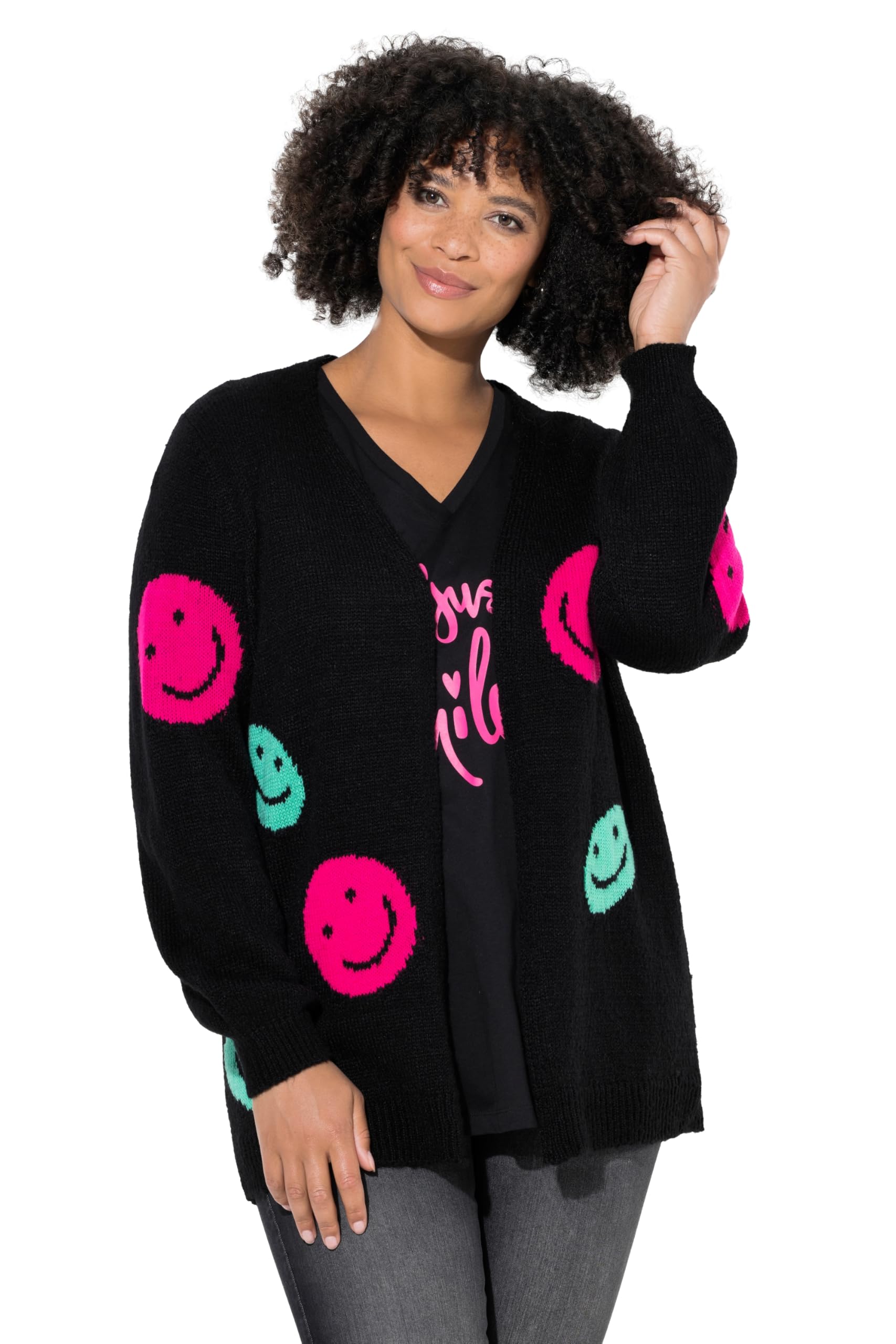 Angel of Style Damen große Größen Übergrößen Plus Size Strickjacke, Straight Fit, Smiley-Muster 845296