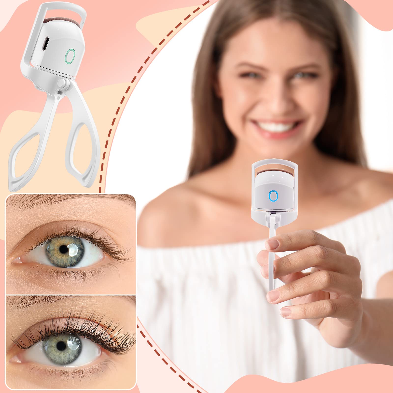 Amylove Heated Eyelash Curler Electric Rechargeable USB Travel Portable Lash Curler White Metal 3