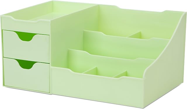UNCLUTTERED DESIGNS Makeup Organizer With Drawers  Modern Countertop Storage for Cosmetics  Chic Vanity Holder for Perfume, Skincare, Brush, Lipstick, Nail Polish Organization & Display (Green)