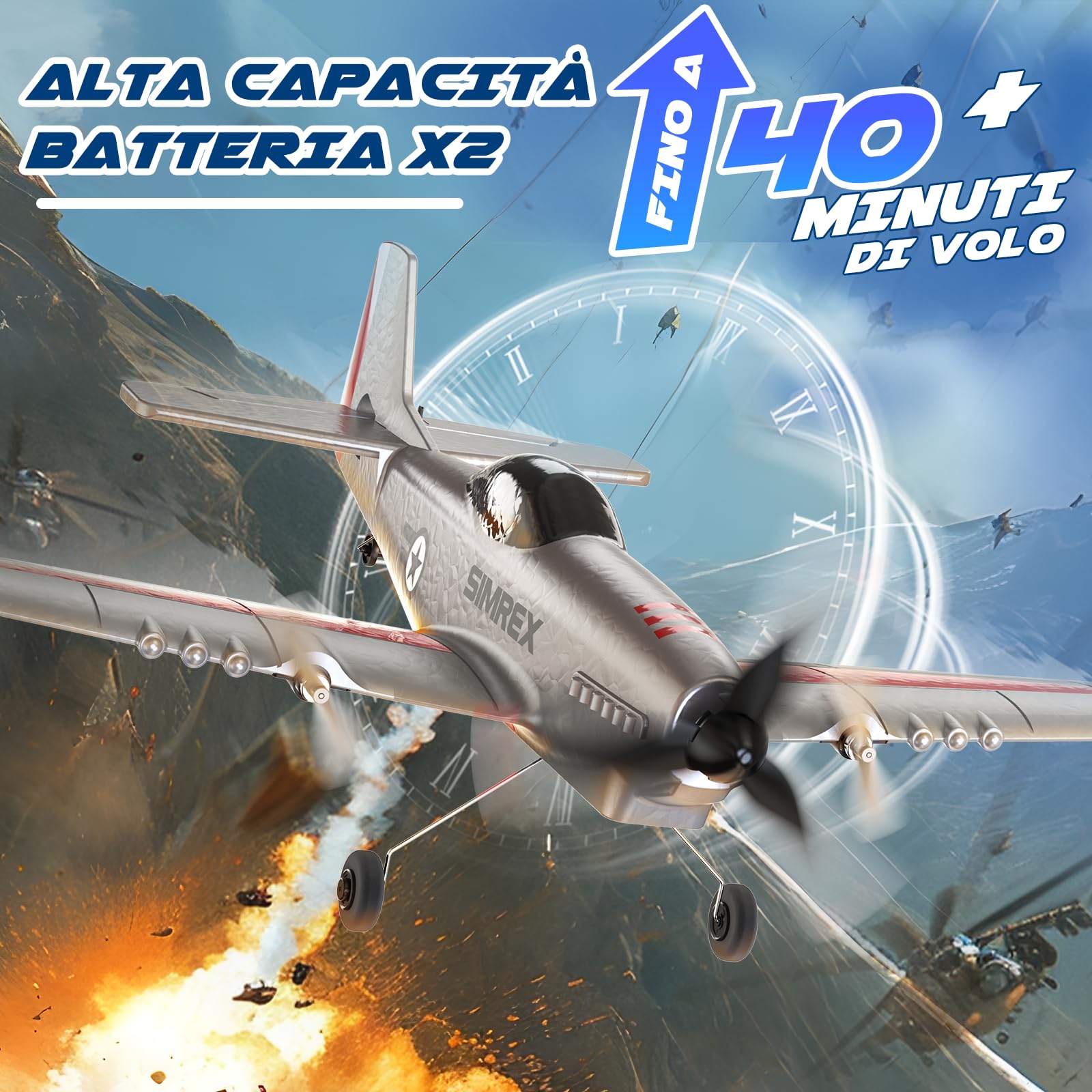 SIMREX TOY-2409 Aereo RC, aereo radiocomandato a 2,4 GHz con stabilizzatore giroscopico a 6 assi, aereo da radiocomando RTF in 3 canali per principianti, bambini e adulti