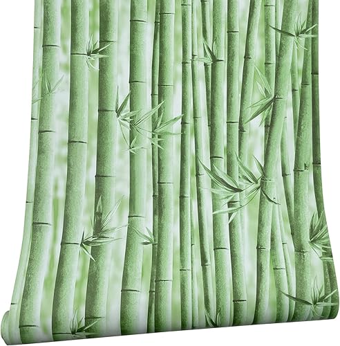 Miniatura 1 de Yifely Papel autoadhesivo de bambú verde para muebles, revestimiento de estantes, aparador, cajón, 17.7 pulgadas por 9.8 pies