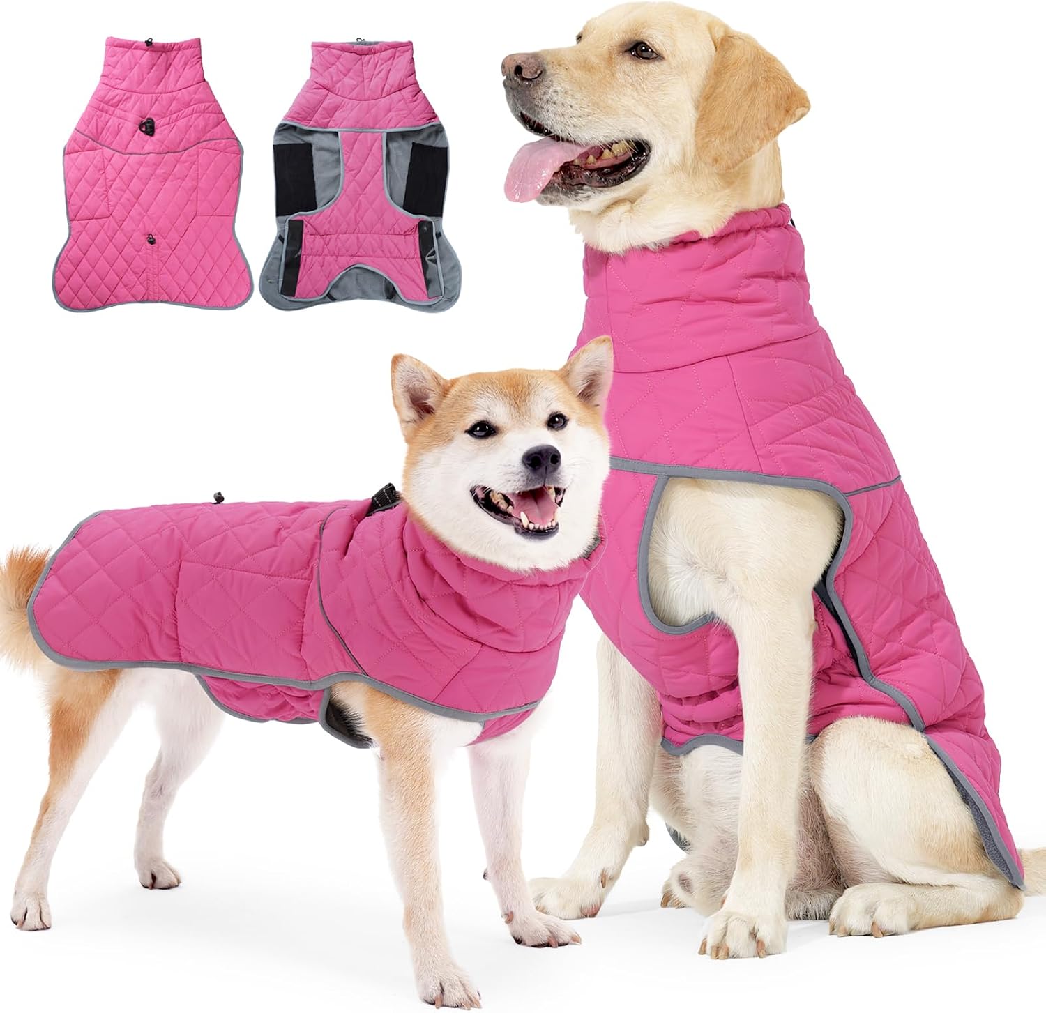 Winter Dog Jacket & Coat Waterproof with Traction Buckle & Reflective Stripes - Super Warm Fleece Lining Ideal for Hiking & Outdoor (Rose Red, L)
