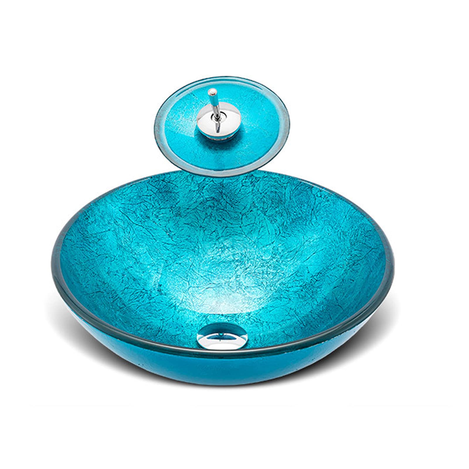 ASerZenith Bathroom Vessel Sink, Tempered Glass Vessel Sink Vanity Counter Top Installation Bathroom Vanity Sinks With Pop Up Drain, Waterfall Tap
