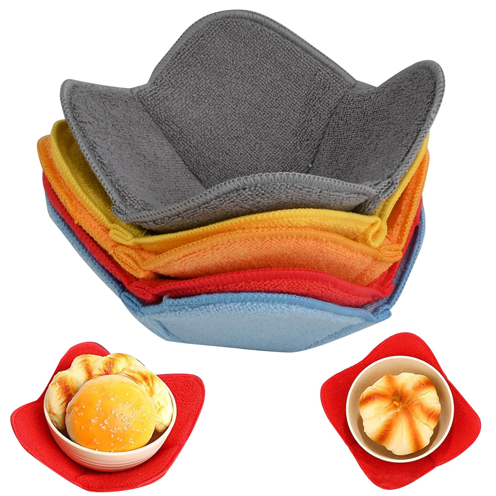 Merzio Microwave Bowl Cosies Holders Set, Machine Washable Heat Resistant Soup Plate Huggers, Anti-Scald Insulated Pads for Hot Food