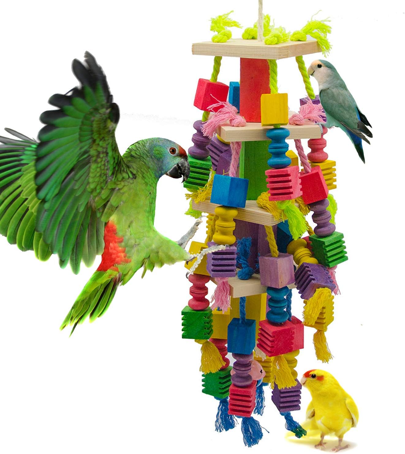 SHANTU Large Parrot Chewing Toy - Multicolored Bird Wooden Block Tearing Toys for Macaws Cokatoos, African Grey and a Variety of Large Amazon Parrots