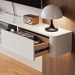 FurniNova High Gloss Floating TV Stand with Drawers,47'' Wall Mounted TV Cabinet,Floating TV Console Entertainment Center Media Console with Storage for Bedroom Living Room(White)