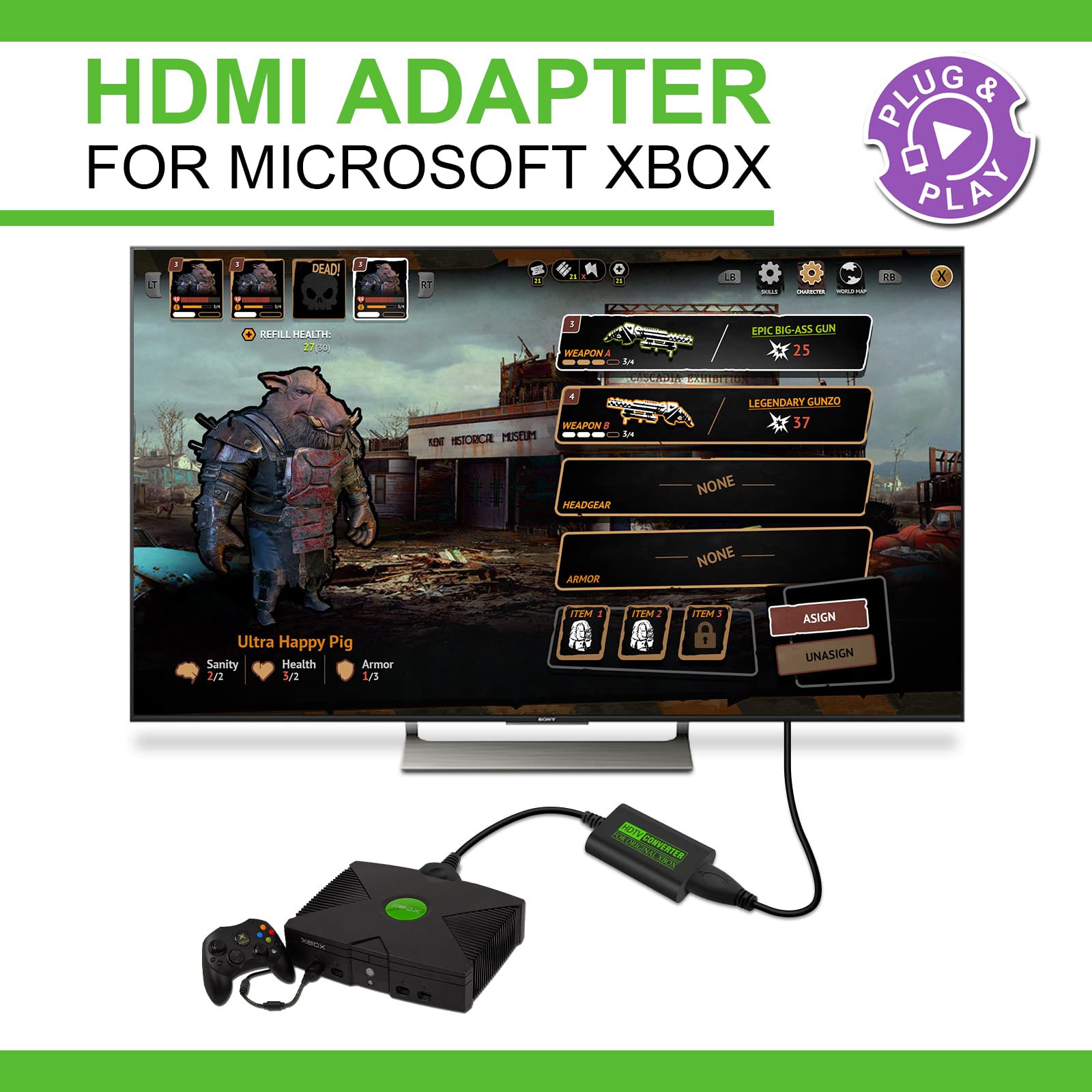 Convertisseur X-Box vers HDMI,Câble Adaptateur HDMI pour Console X-Box d'origine Prend en Charge Toutes Les résolutions Adaptateur X-Box d'origine