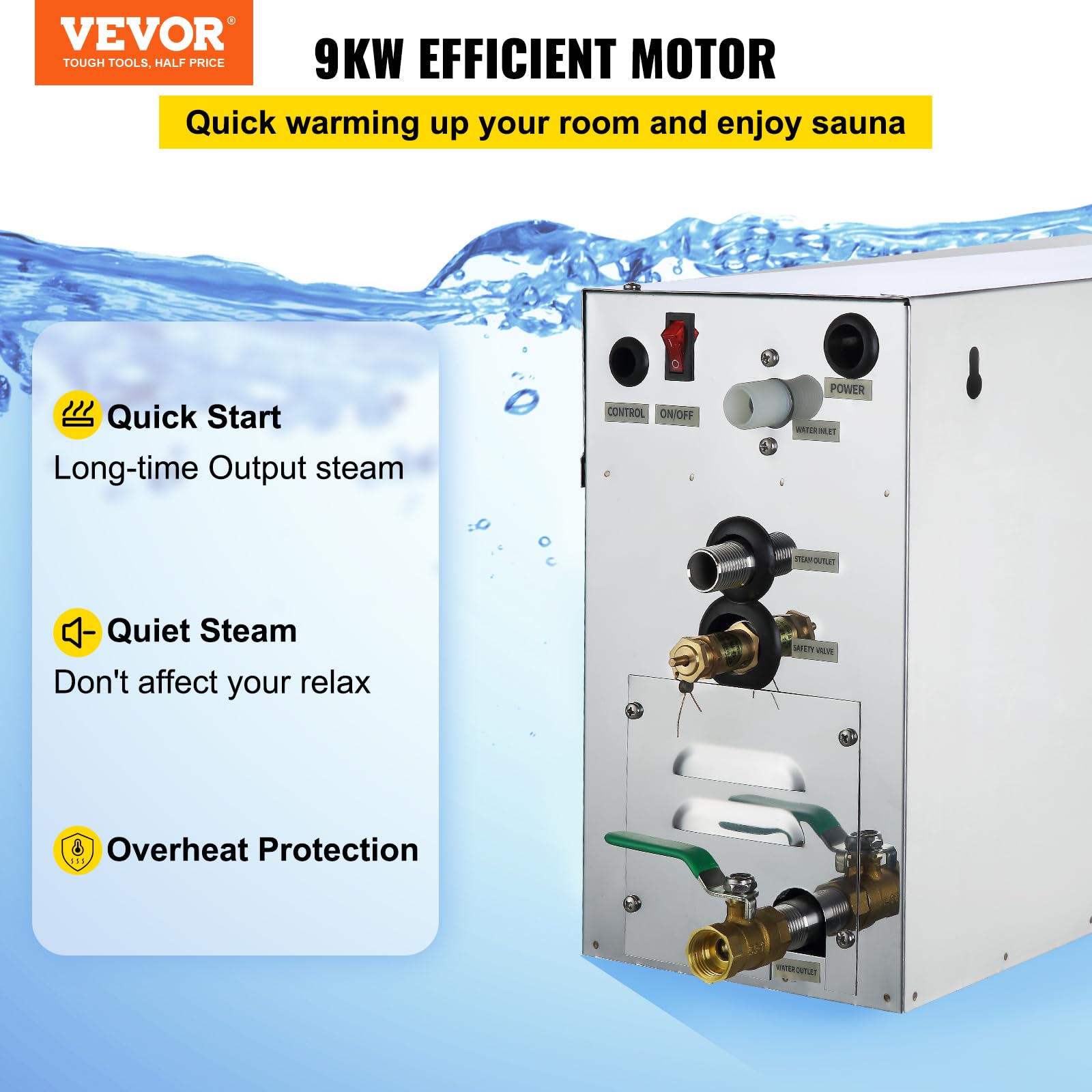 Générateur de Vapeur Sauna 9 KW 220 V 8,5-11,3 m³ 35 ℃-55 ℃ LT-90